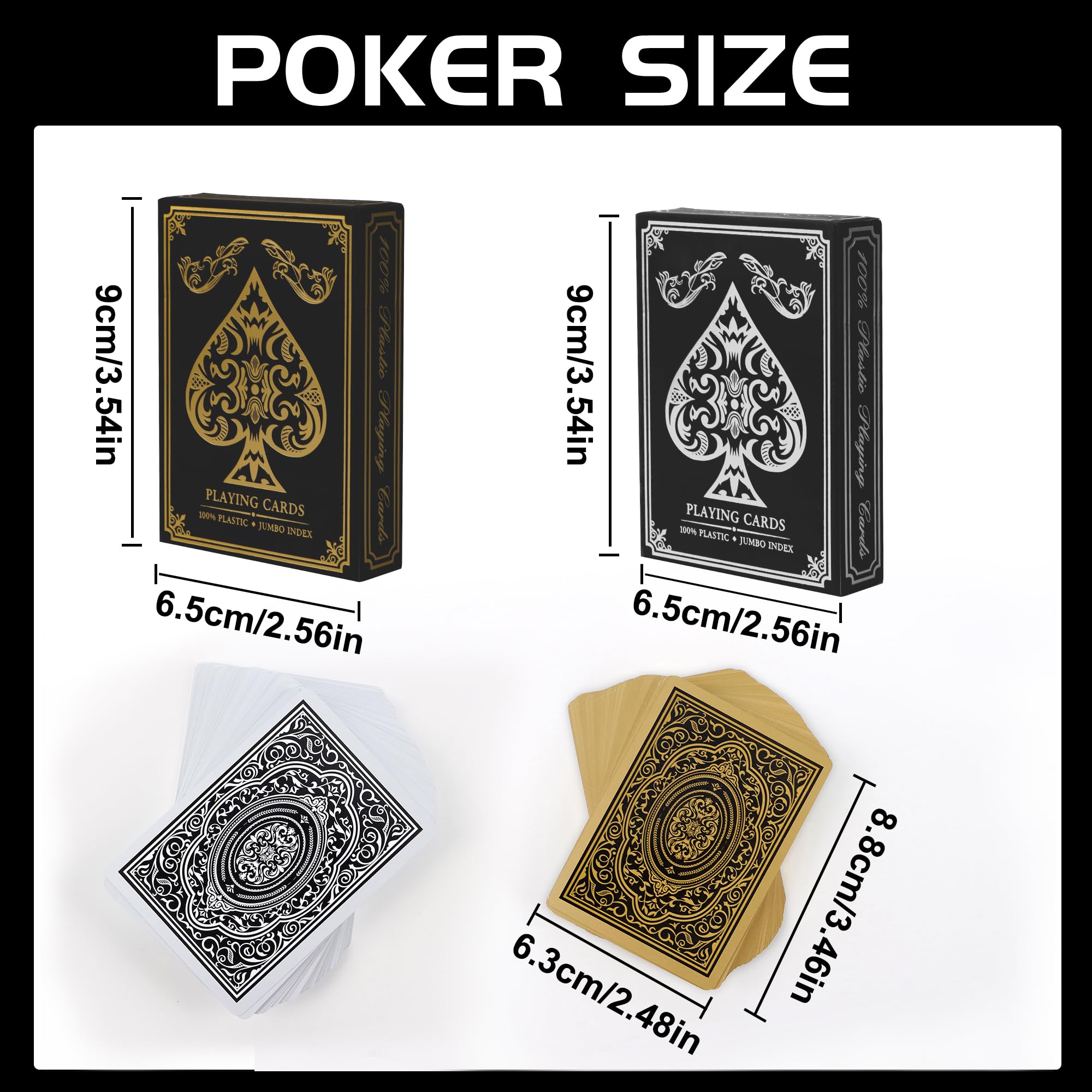 Etyishe Lot de 6 cartes à jouer en plastique imperméables pour adultes, lot de cartes de poker Jumbo Index