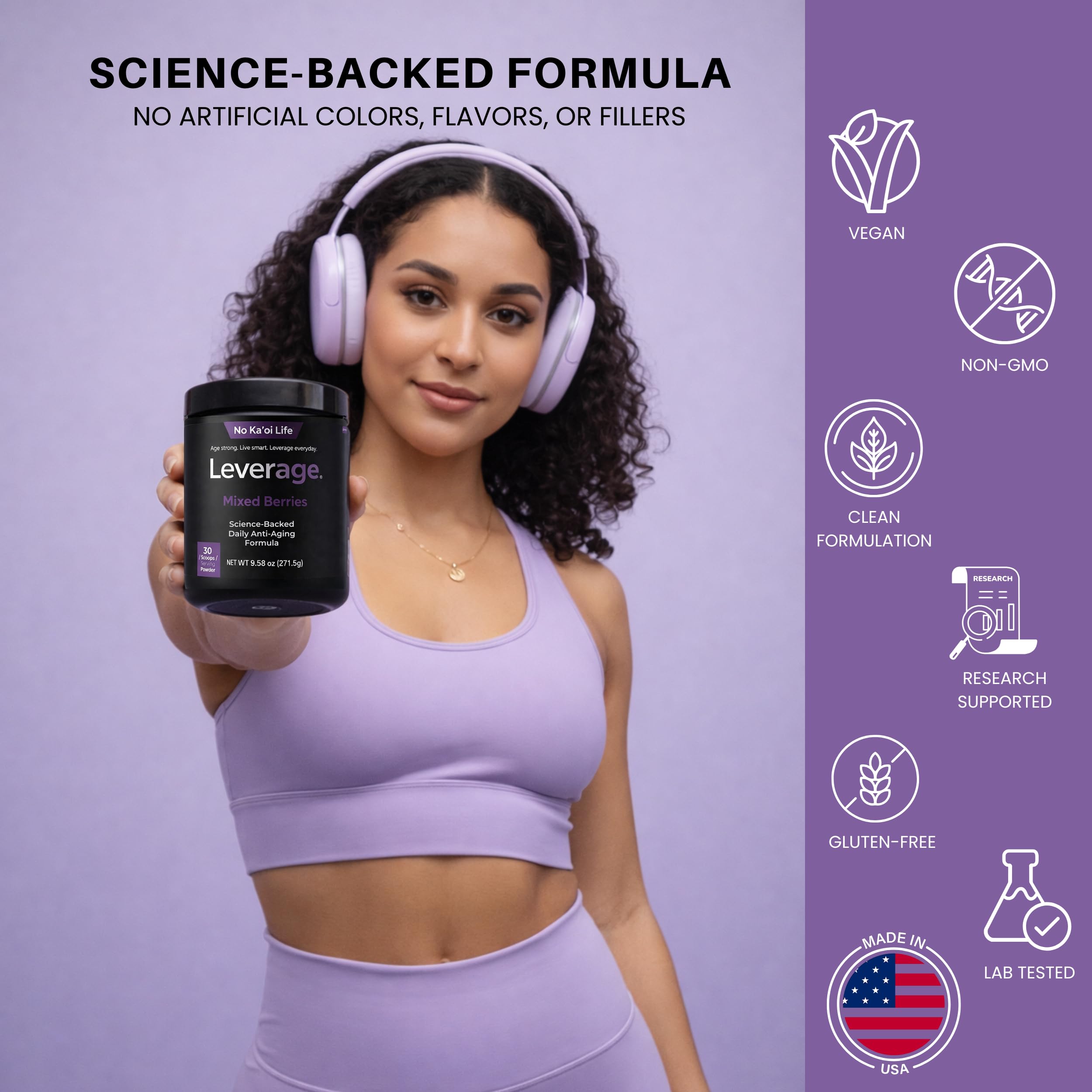 Leverage Mixed Berries Anti–Aging Supplement & Longevity Mix - Daily Wellness Multivitamin Powder with Hyaluronic Acid, L-Glycine & Magnesium for Skin, Energy, Cognitive Function & Joint–30 Servings — Amazon image 8