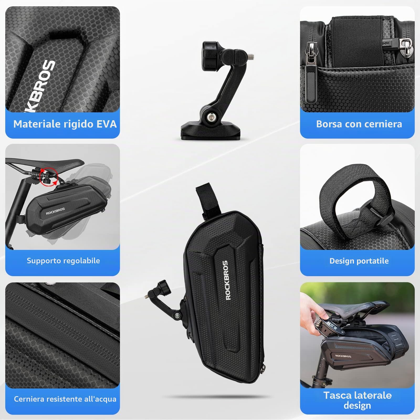 ROCKBROS Borsa da Sella Bici Rigida, Borsa Sottosella per MTB Estetica, Marsupio sotto Sella Bicicletta, Grande Capacità 1,7L, Accessori Ciclismo