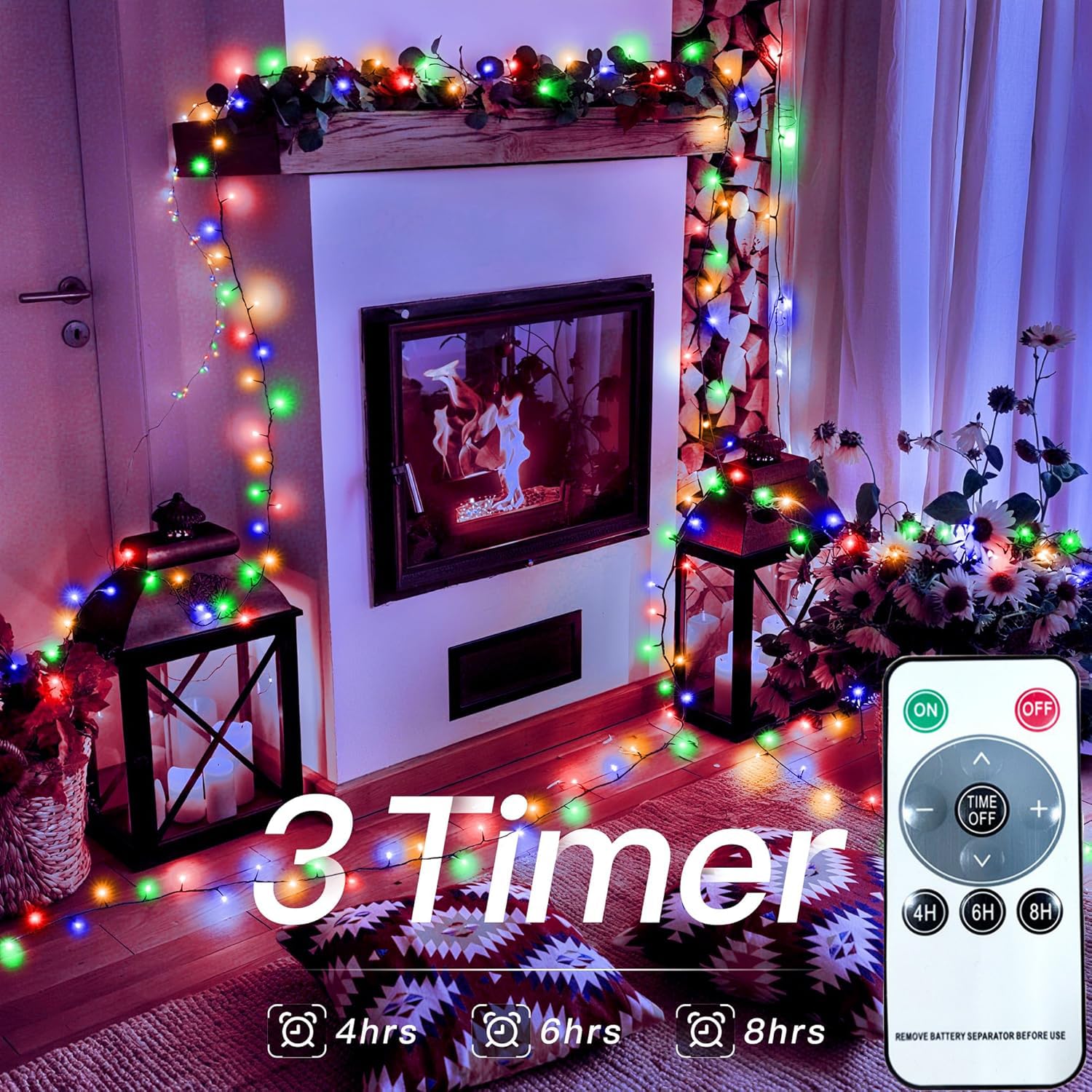 Cadena de luces LED recargable por USB, con mando a distancia, 8 modos, impermeable, funciona con pilas, alambre de cobre, luces de hadas para bodas (multicolor, 30 m, 300 LED)
