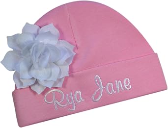 Personalized Embroidered Baby Girl Hat with Lotus Flower and Your Custom Name