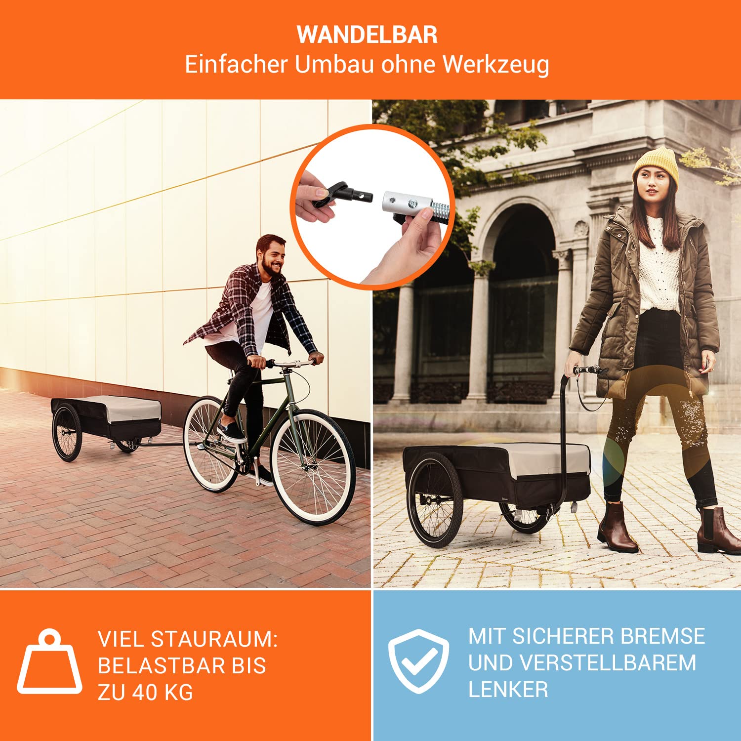 Klarfit Companion Fahrradanhänger - Lastenanhänger Fahrrad mit großer Ladefläche: 42 x 63 cm (BxT), Fahrradanhänger Lastenanhänger mit ca. 50 L Fassungsvermögen, 40 kg Ladegewicht