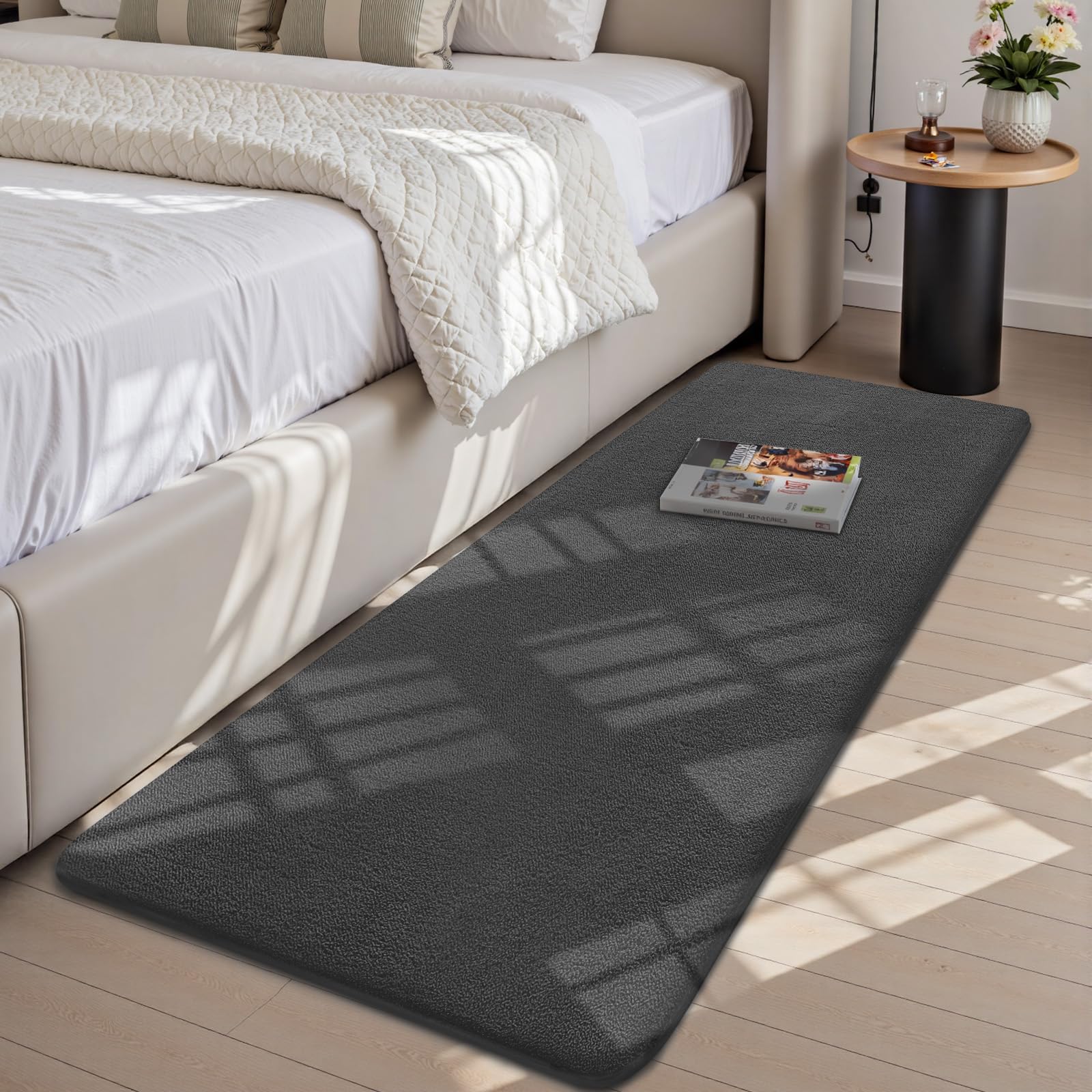 Treeboy Rugs Living Room 60x120cm,Dark Grey Shaggy Fluffy Rug,Short Pile Soft Runner Rugs,Anti-Slip Washable Area Rug for Bedroom,Modern Floor Carpets for Kids Living Room Hallway Entryway