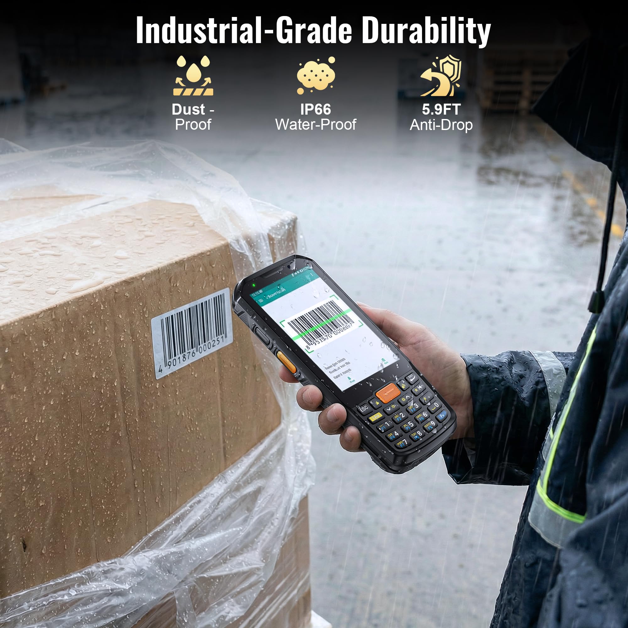 Tera Barcode Scanner PDA Android: P300, Honeywell HS7, IP66, 4G LTE | Android 13, MTK octa-core 2.0GHz, 4GB+64GB, display 4", batteria 5100mAh, NFC, 26 tasti, anticaduta 1,8m