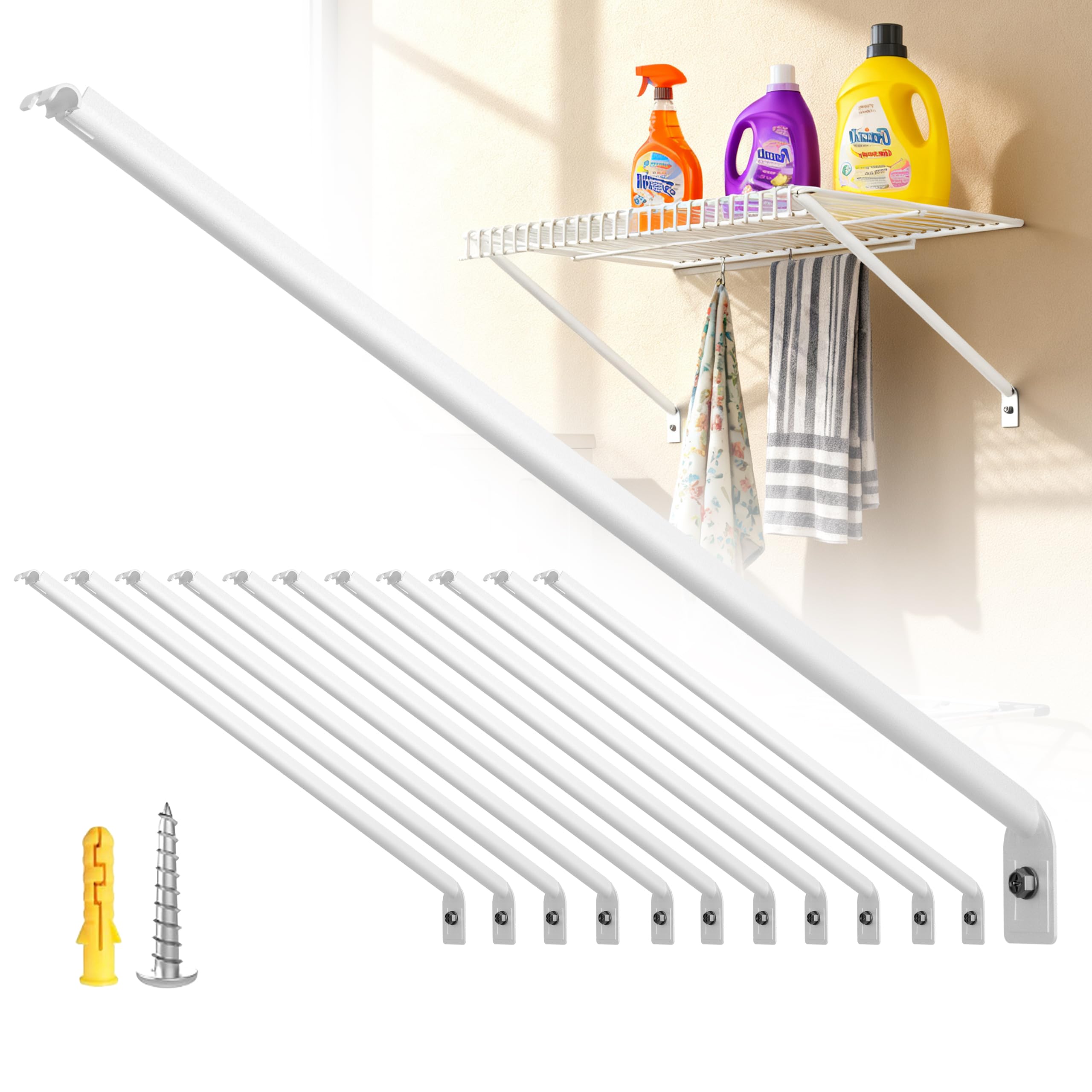 Photo 1 of 12 Pack Wire Shelf Brackets,12 Inch Metal Closet Support Bracket with Anchors and Pins Strong Support Wire Shelf Brackets for Kitchen, Pantries, Garages, Laundary, Shop and More