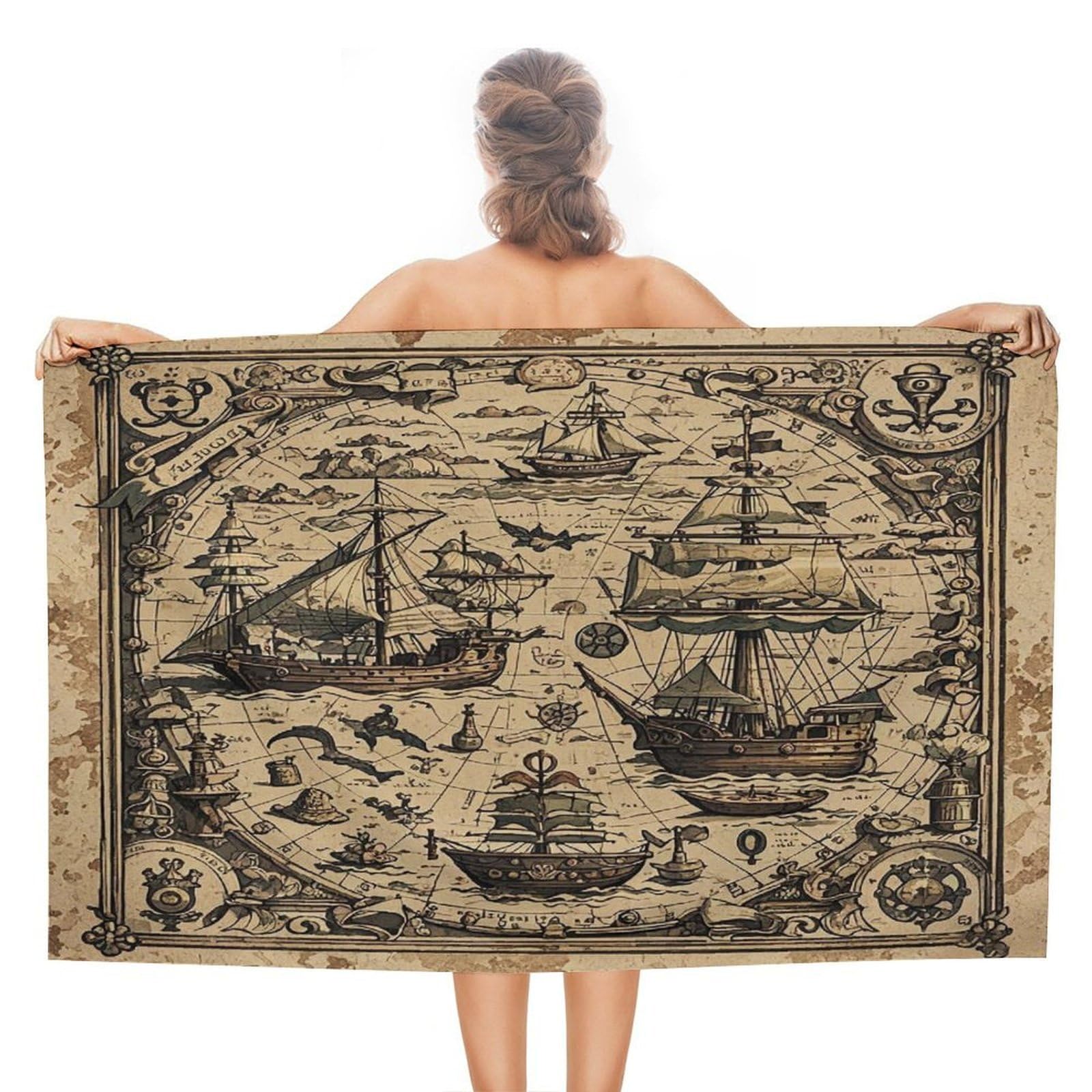 VstaDank Treasure Map Maritime Pirate Beach Towel for Adult Quick Dry Sand Free Swim Towels Soft Large Size Pool Towels Lightweight Oversized Bath Towel for Travel, Camping, Swimming 51 X 31 Inches