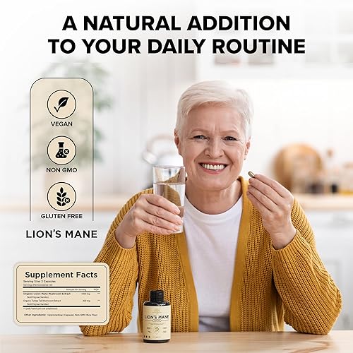 Miniatura 3 de Garden of Herbz Suplemento de melena de león con cola de pavo  Niebla cerebral nootrópica, enfoque, memoria, función nerviosa y suplemento de apoyo