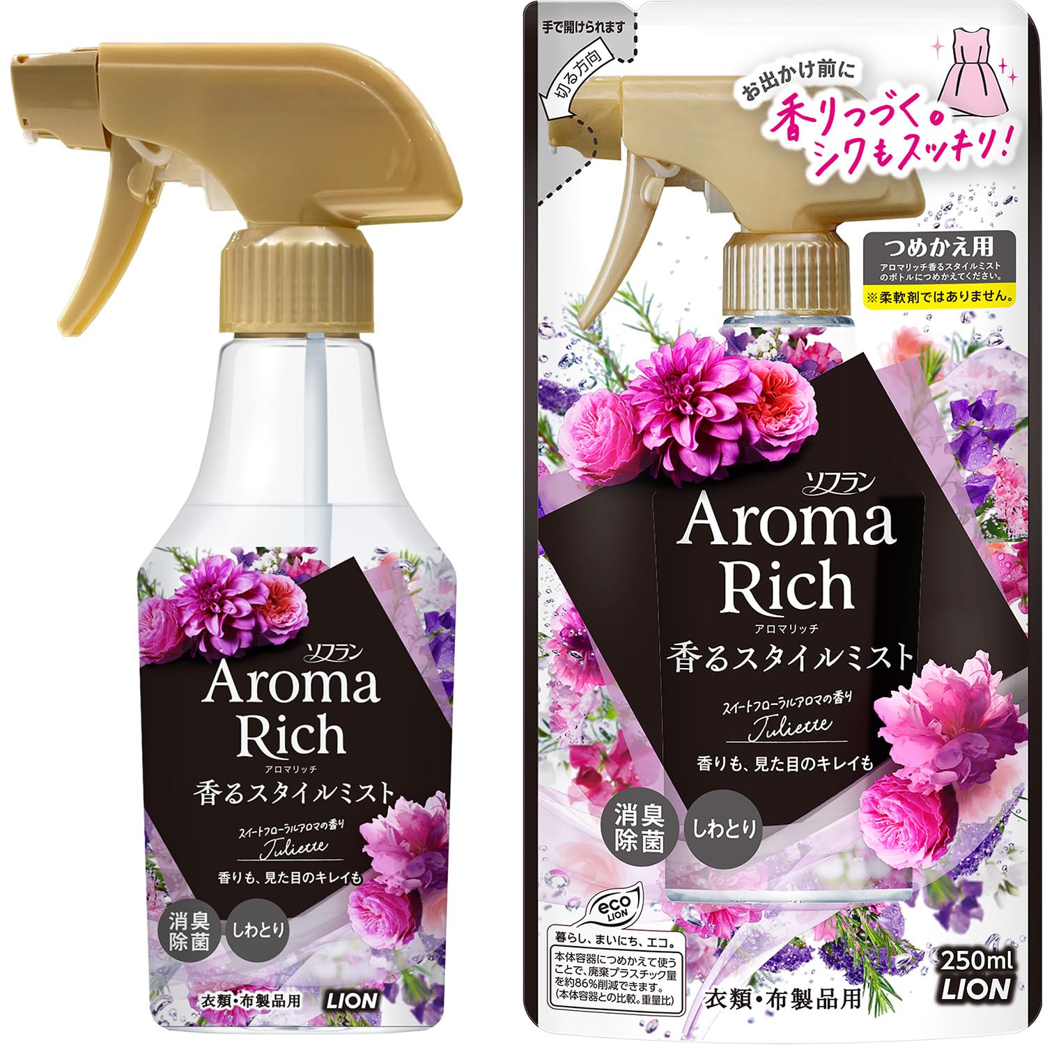 【Amazon.co.jp 限定】ソフランアロマリッチ香りのミスト ジュリエット(スイートフローラルアロマの香り) 芳香・消臭スプレー 本体 280ml+詰め替え250ml