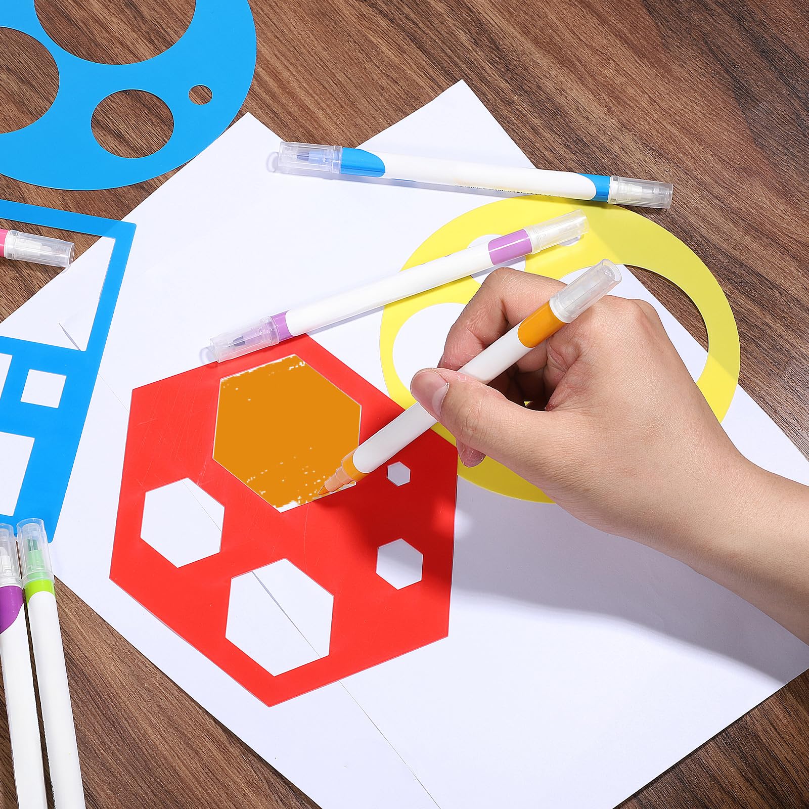 BOHUIZ 16 Pieces Geometric Stencils Template for Kids Children Shapes Drawing Stencils Colorful Art Painting Template for DIY Craft Toddlers Preschooler Learning Tool (Multicolor,5.9 x 5.9 Inch) - Image 3