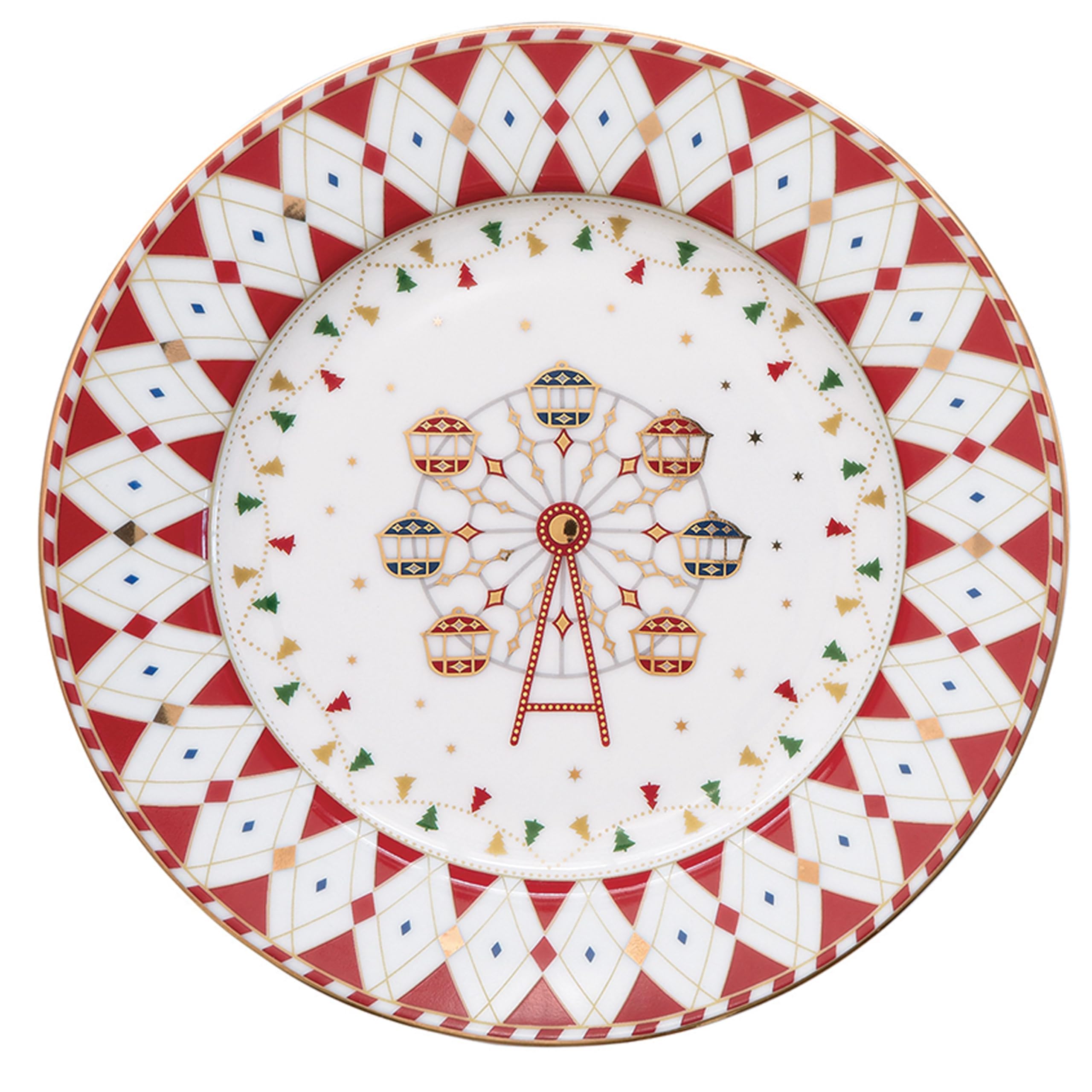 MamboCat 4er Set Christmas Wonderland Kuchenteller mit Geschenkkarton I Ø 19,2cm I Porzellan-Frühstücksteller mit verschiedenen Weihnachts-Dekoren für 4 Personen I Service für Salat, Dessert & Co