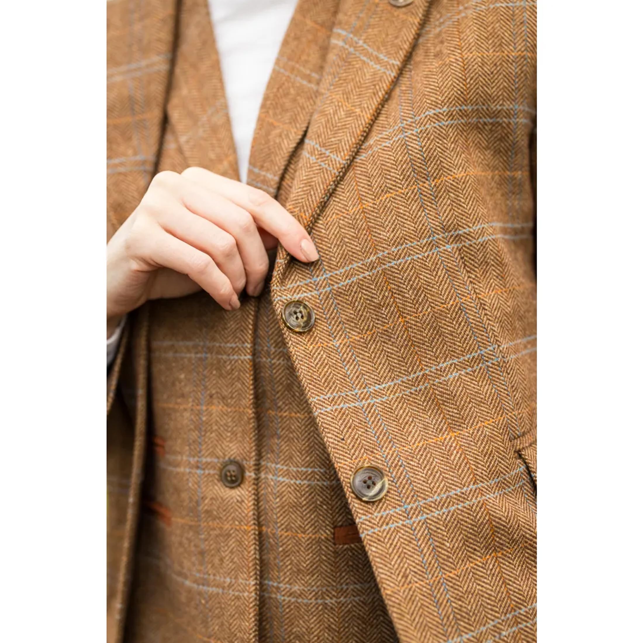 Blazer de Tweed de Corte Entallado Para Mujer Con Cuadros de Espiga