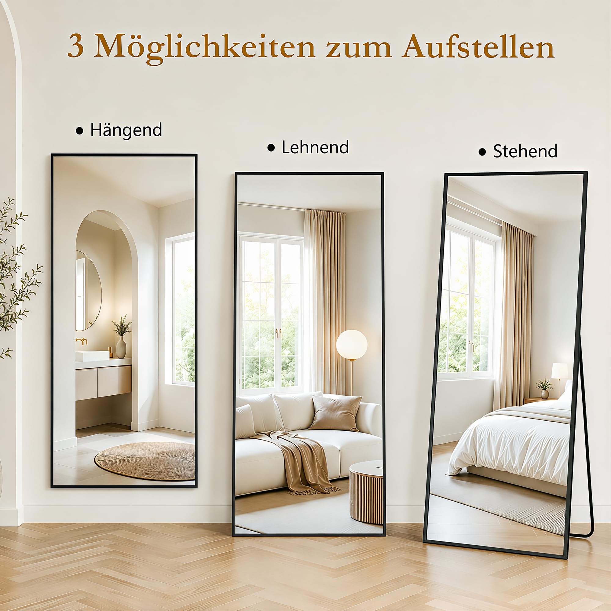 Antok 205x104cm Ganzkörperspiegel, Rechteckiger Standspiegel, Rahmen aus Aluminiumlegierung, Bruchsicheres Glas, Bodenspiegel für Wohnzimmer, Ankleide, Lehnende, Wandmontage, Schwaz