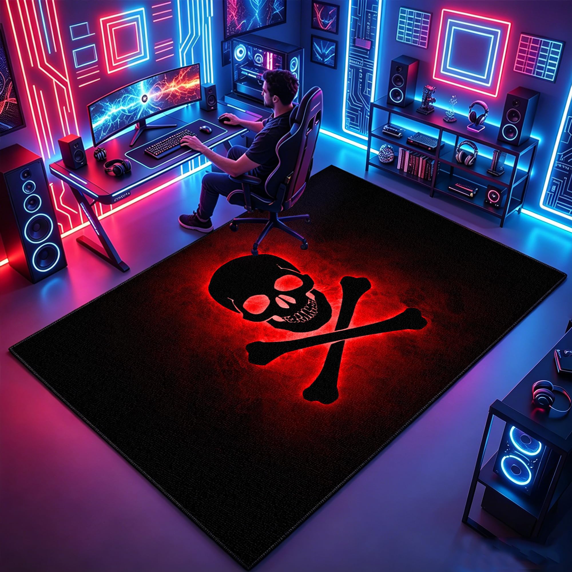 Atemrdsye Gaming Rug for Boys Bedroom 130 x 170 cm Gamer Rug, Colorful Boys Bedroom rug, Game Controller rug for Game Room Playroom Home Decor, Non Slip Carpet Decorative Floor Mat