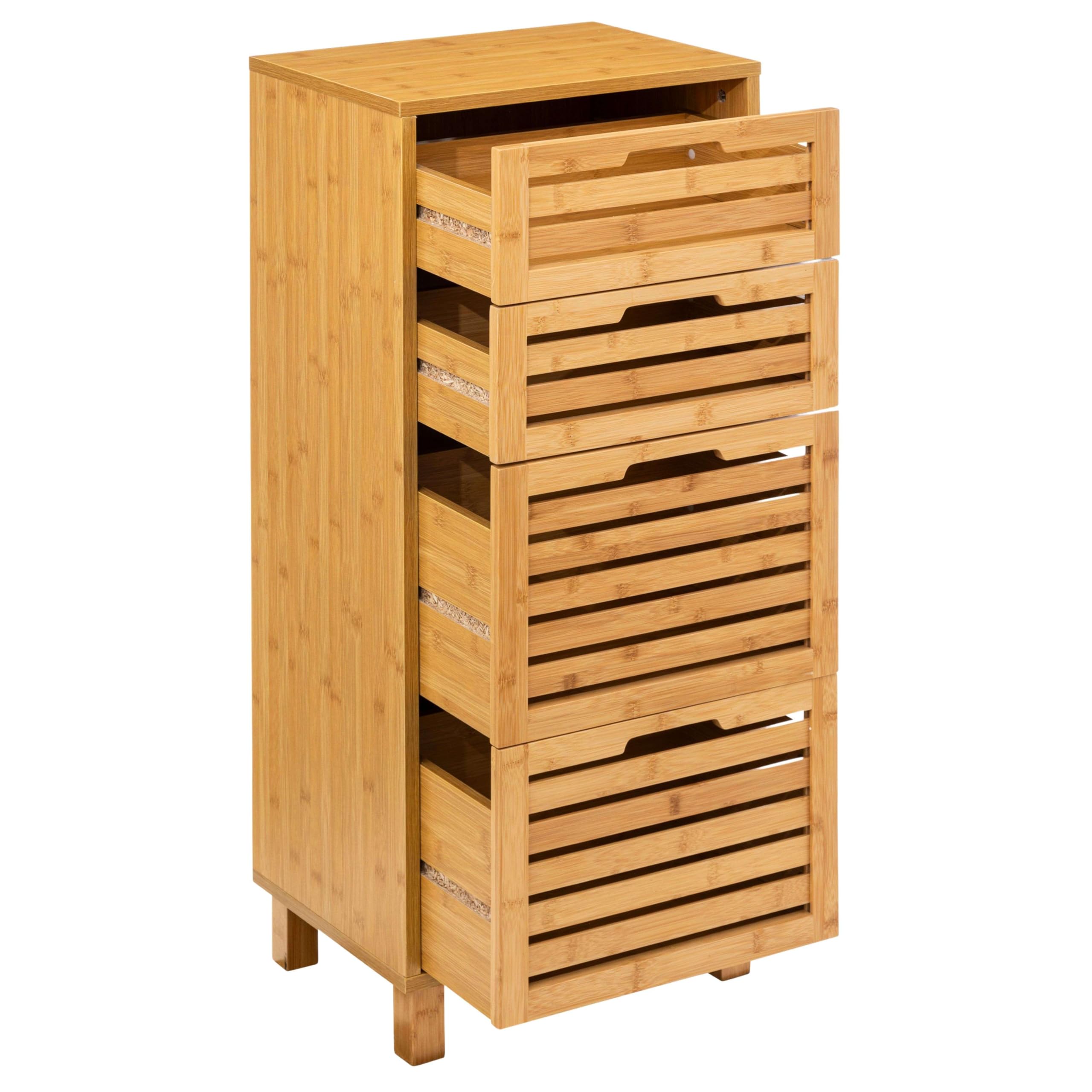 Miroytengo Cajonera Auxiliar 4 Cajones Sicela Marrón 40x98x30cm en Bambú, Diseño Moderno y Funcional, Almacenamiento Óptimo, para Cualquier Estancia