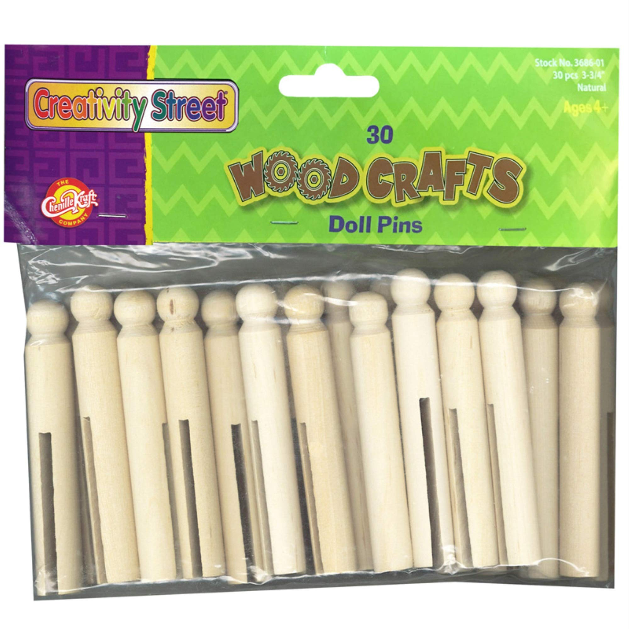 Chenille Kraft Natural Wooden Doll Pins - Pack of 30