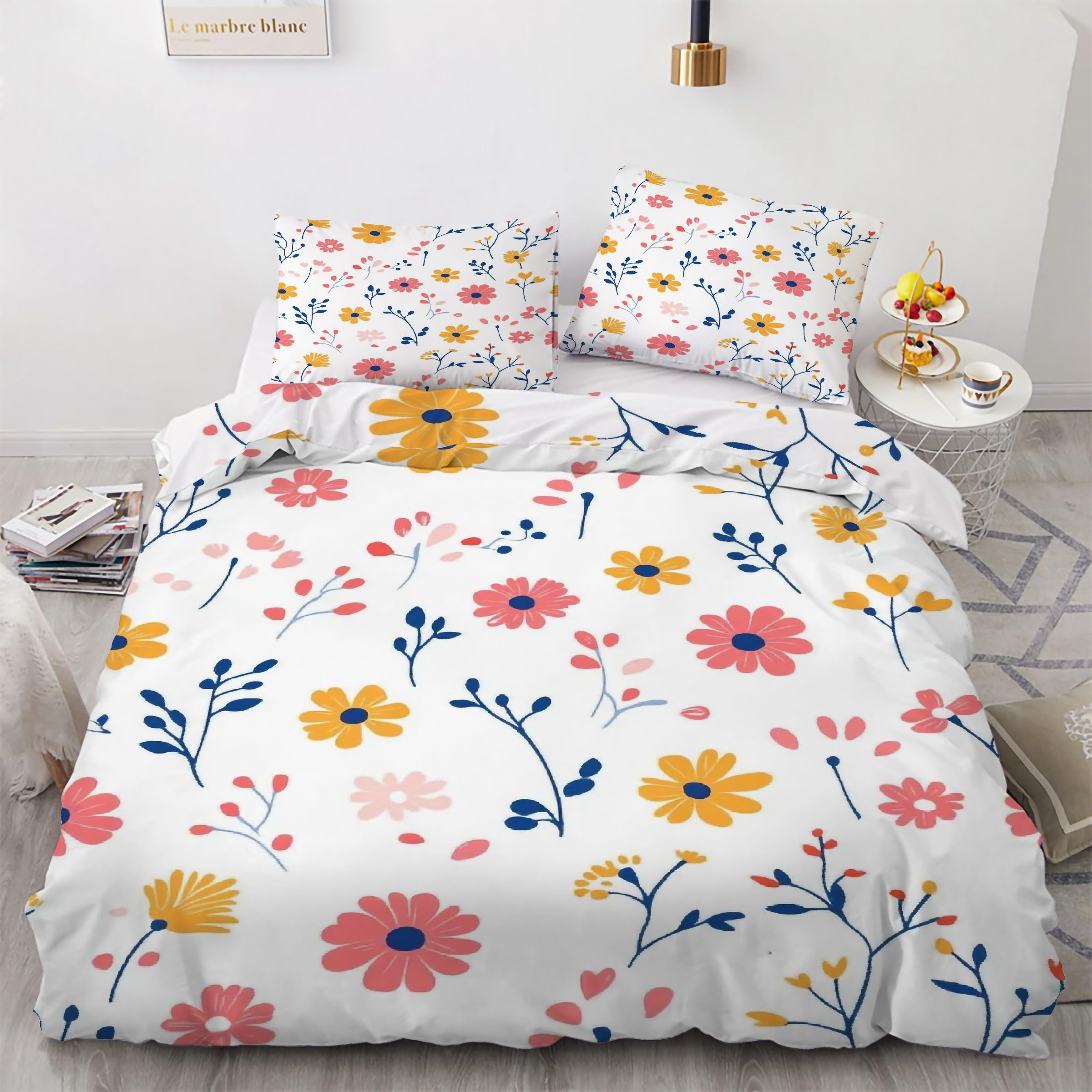 Housse de couette 160x200 fleurs avec ses 2 taies d'oreiller assorties