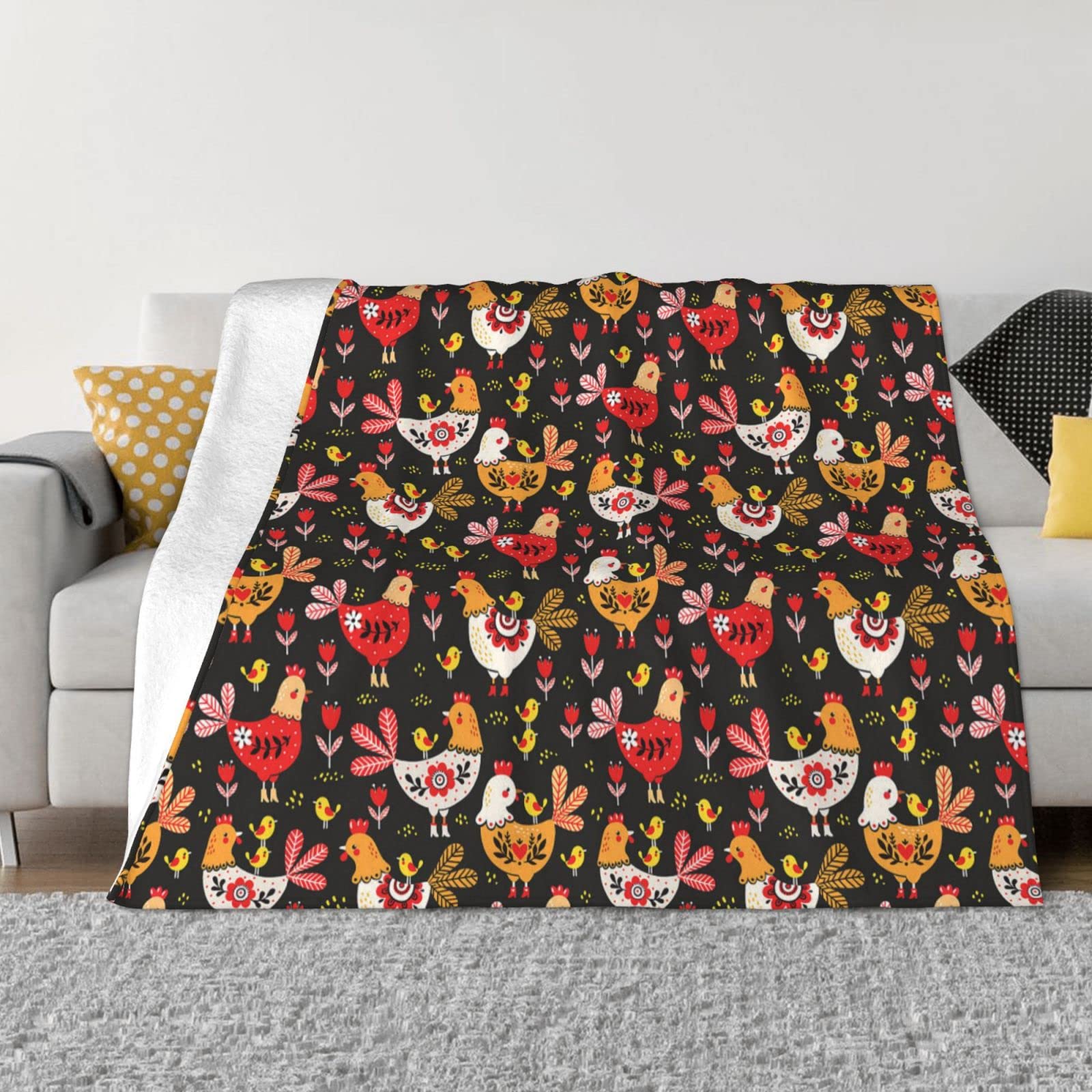 Couverture en flanelle coq et poules toutes saisons pour lit et canapé