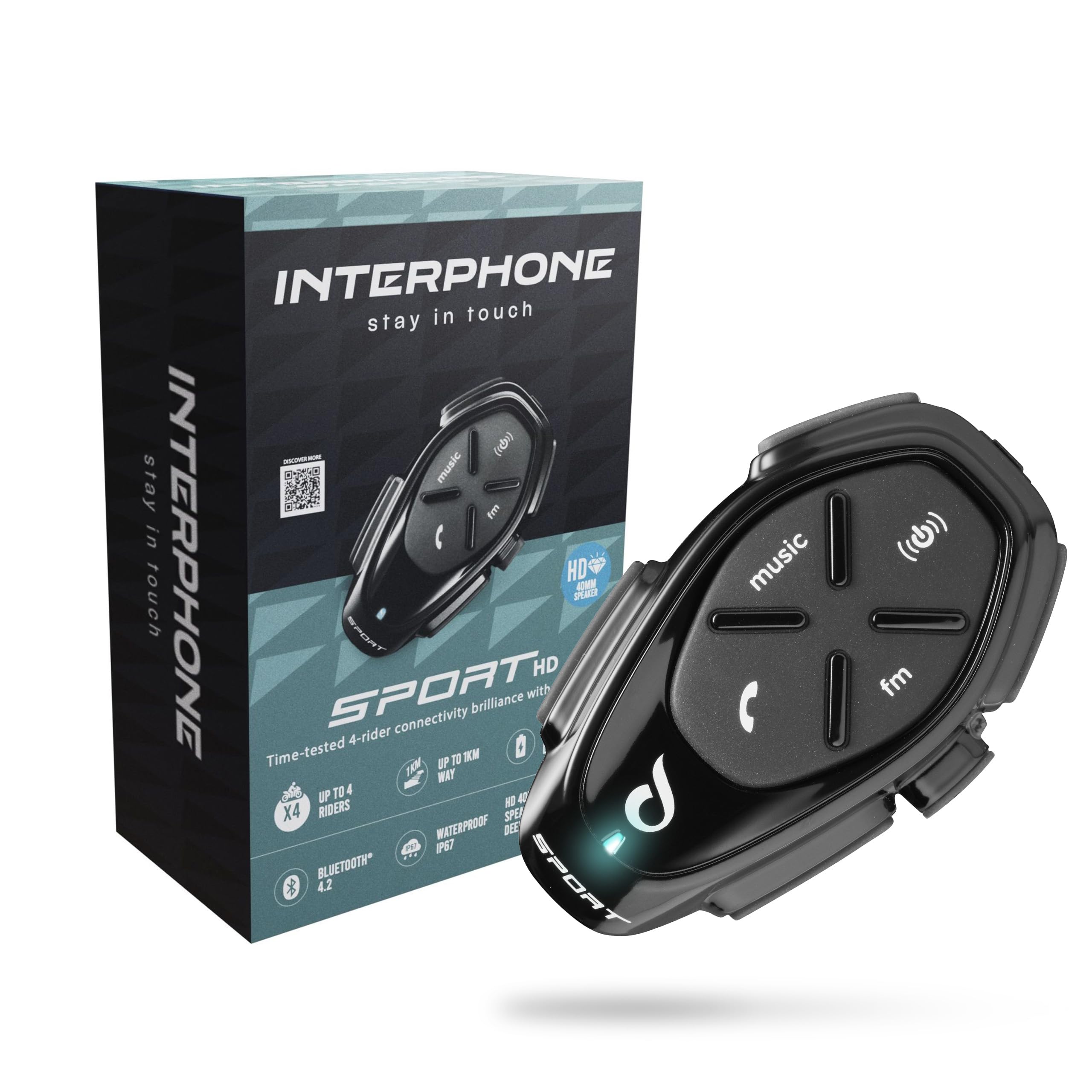 INTERPHONE Sport HD Dubbele Intercom Voor Motorhelm Met Hoofdtelefoon Hifi 40 Mm 4 Motorrijders Afstand 1 Km Autonomie 20 Uur Stand By 1 000 Tft Gps Waterdicht Universeel Model 2024 753466810