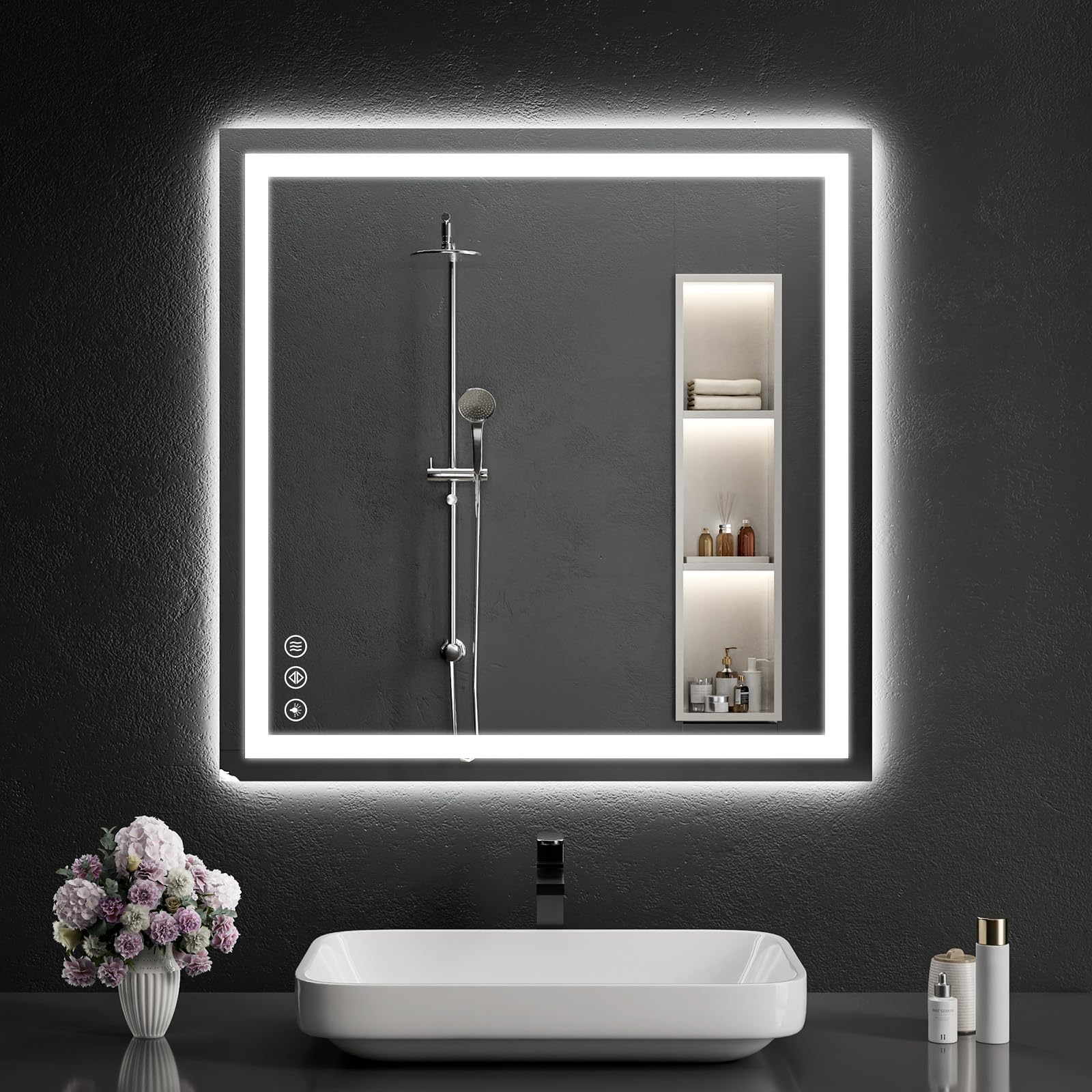 30"x30" LED Bathroom Mirror with Lights, Dimmable,Anti-Fog,Bathroom Vanity Mirror for Wall, Backlit + Front Lit, Memory Function, Shatter-Proof,Tempered Glass 31"L x 31"W