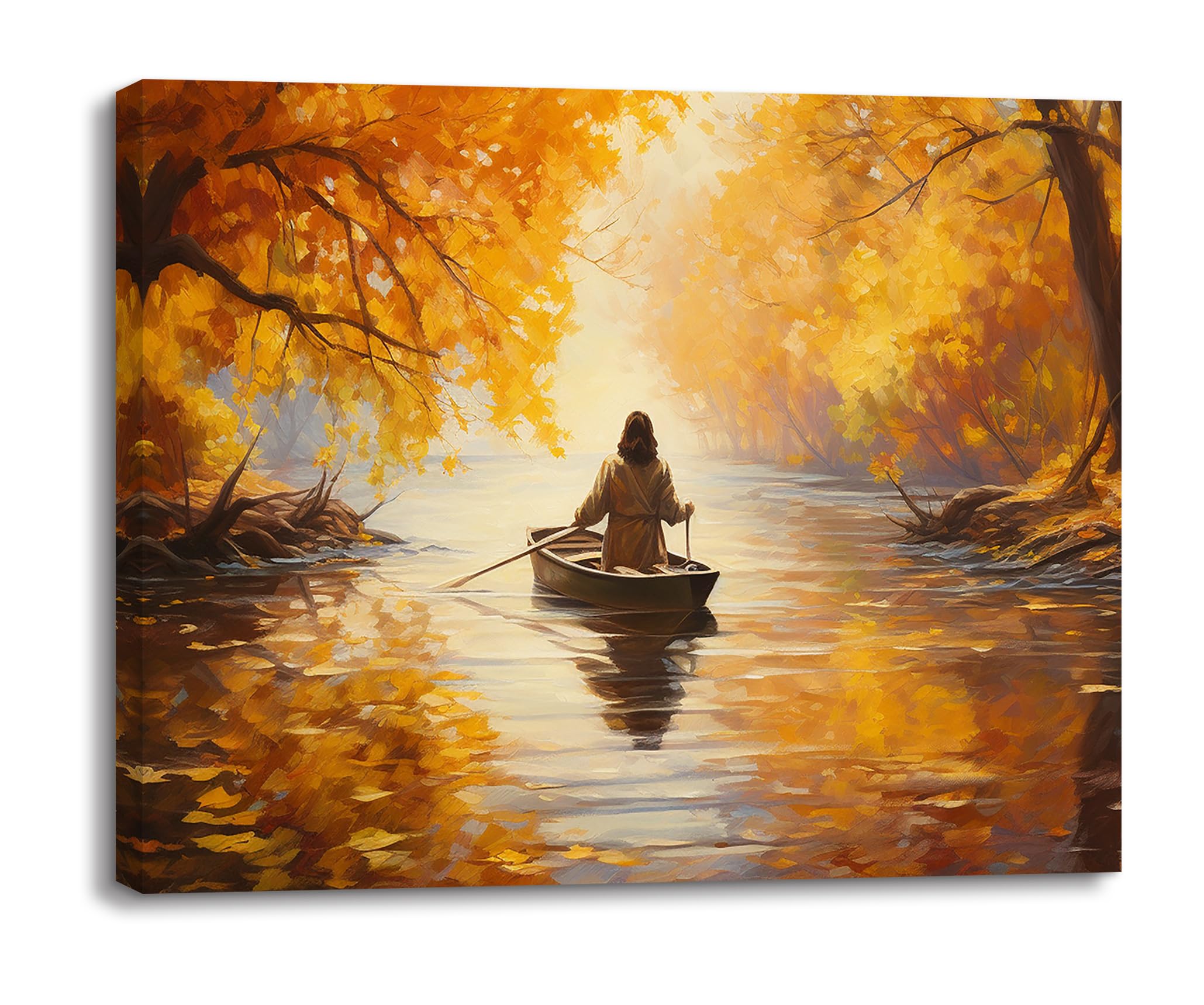 Piy Painting Wall Art Golden Tree, River Oil Painting Replica, Nature Landscape Picture Print on Canvas
