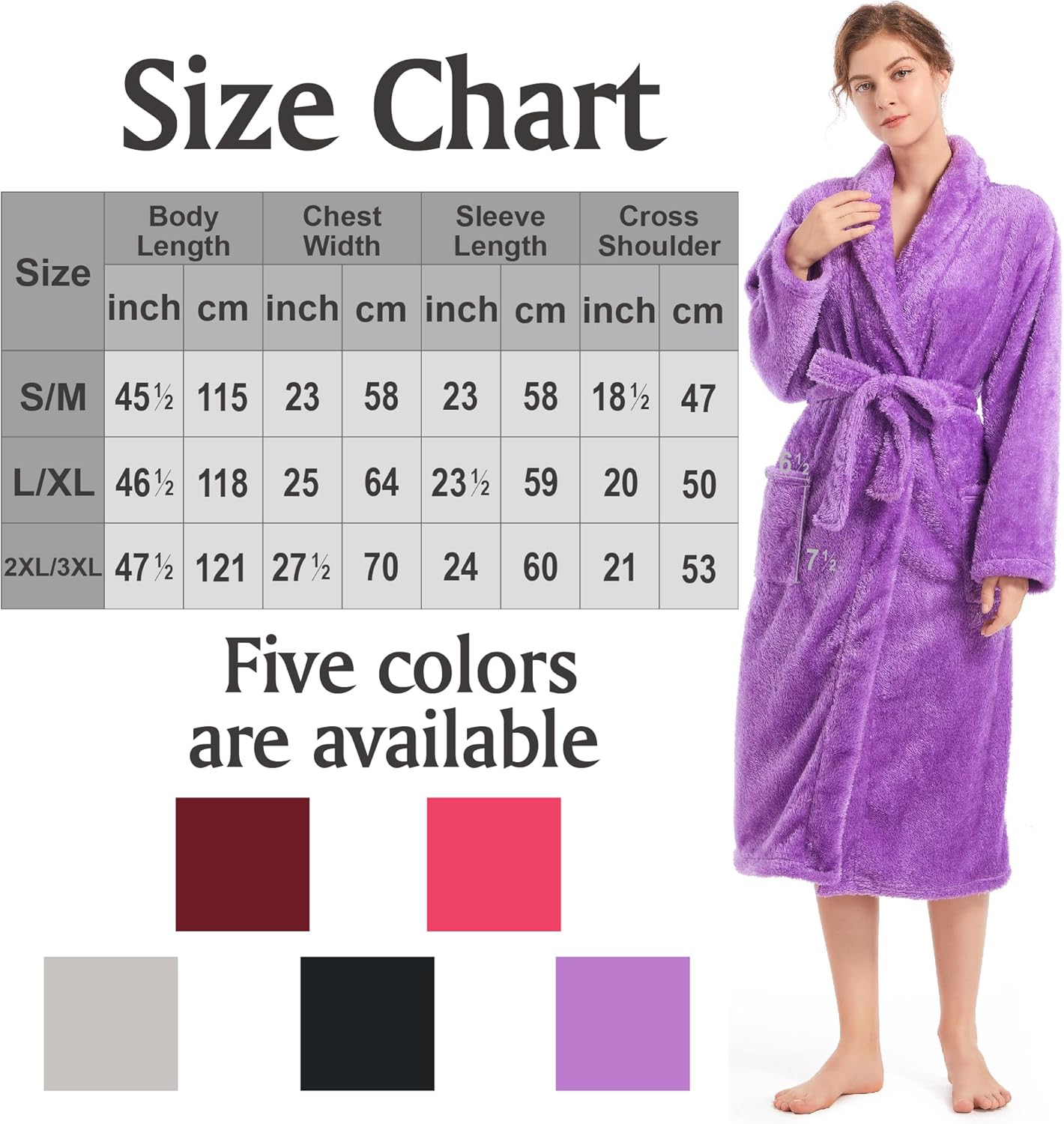 Inner Wish Womens Plush Fleece Robe, Cozy Warm Bathrobe Fuzzy Female Spa Robe With Pockets - Image 6