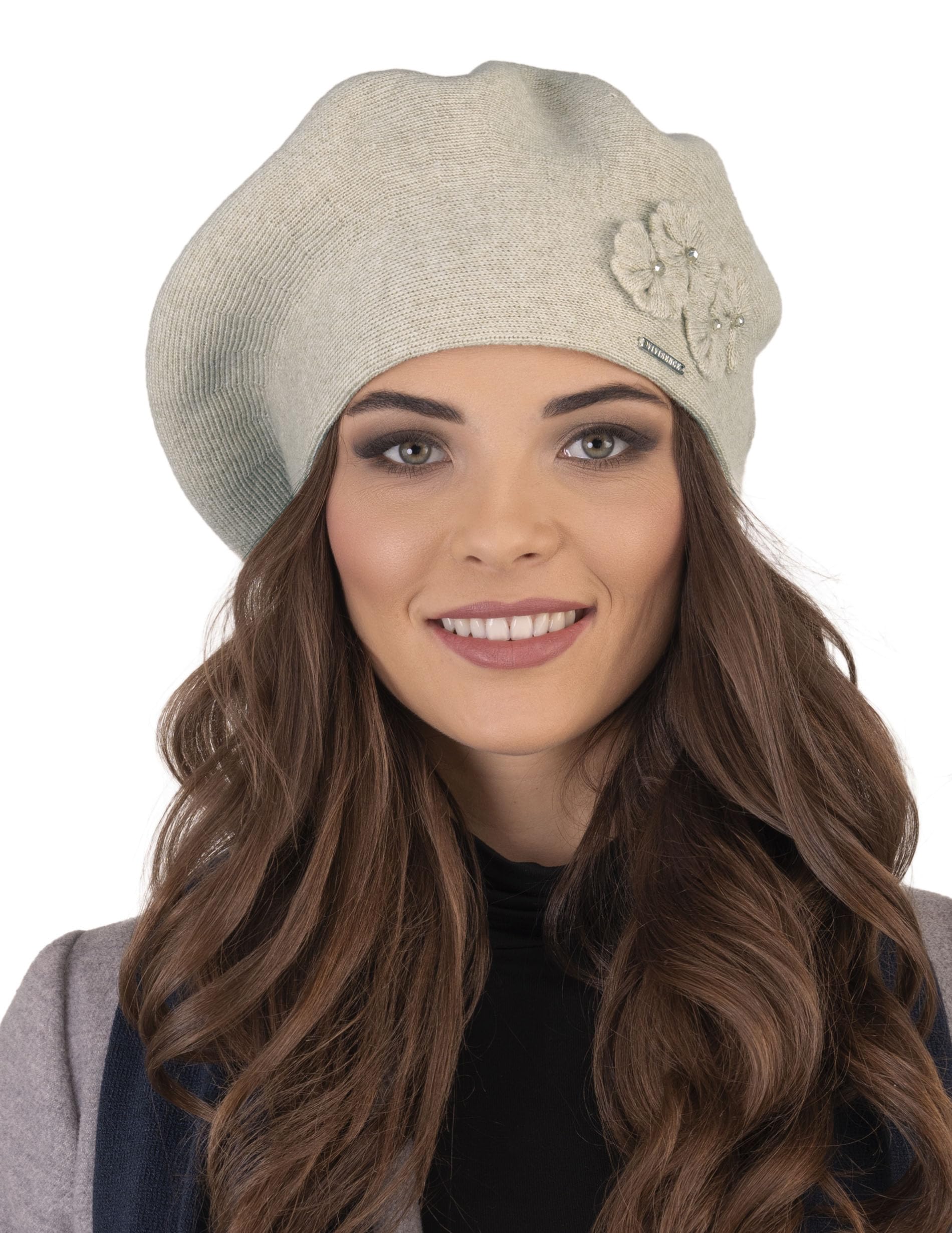 Vivisence Boina De Otoño Invierno para Mujer Elegante para Damas con Forro Cálido Y Detalles Florales Hecho De Lana Acrílica para Días Fríos En Ajuste Estilo Clásico 7006