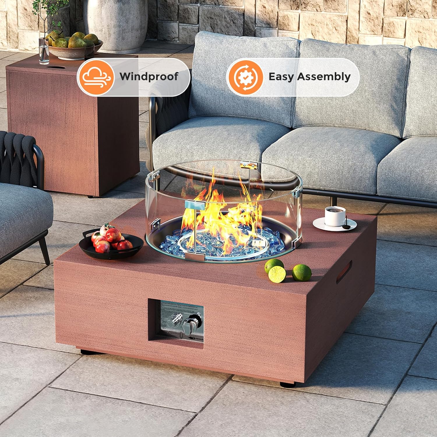 Fire Pit Wind Guard 20" Round Gas Fire Pit Glass Wind Guard Thick & Clear Tempered Glass Flame Shield with Bracket & Feet, Fit for Outdoor Propane/Natural Gas Fire Pit/Table