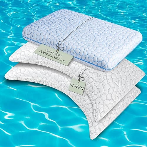 SUPA MODERN Cooling Cervical Pillows Queen Size 2 and Ultra Thin Flat Pillow 2.25