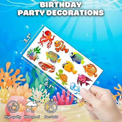 Miniatura 4 de 96 piezas de tatuajes temporales de peces tropicales con temática oceánica para decoración de fiesta de cumpleaños, suministros de decoración,