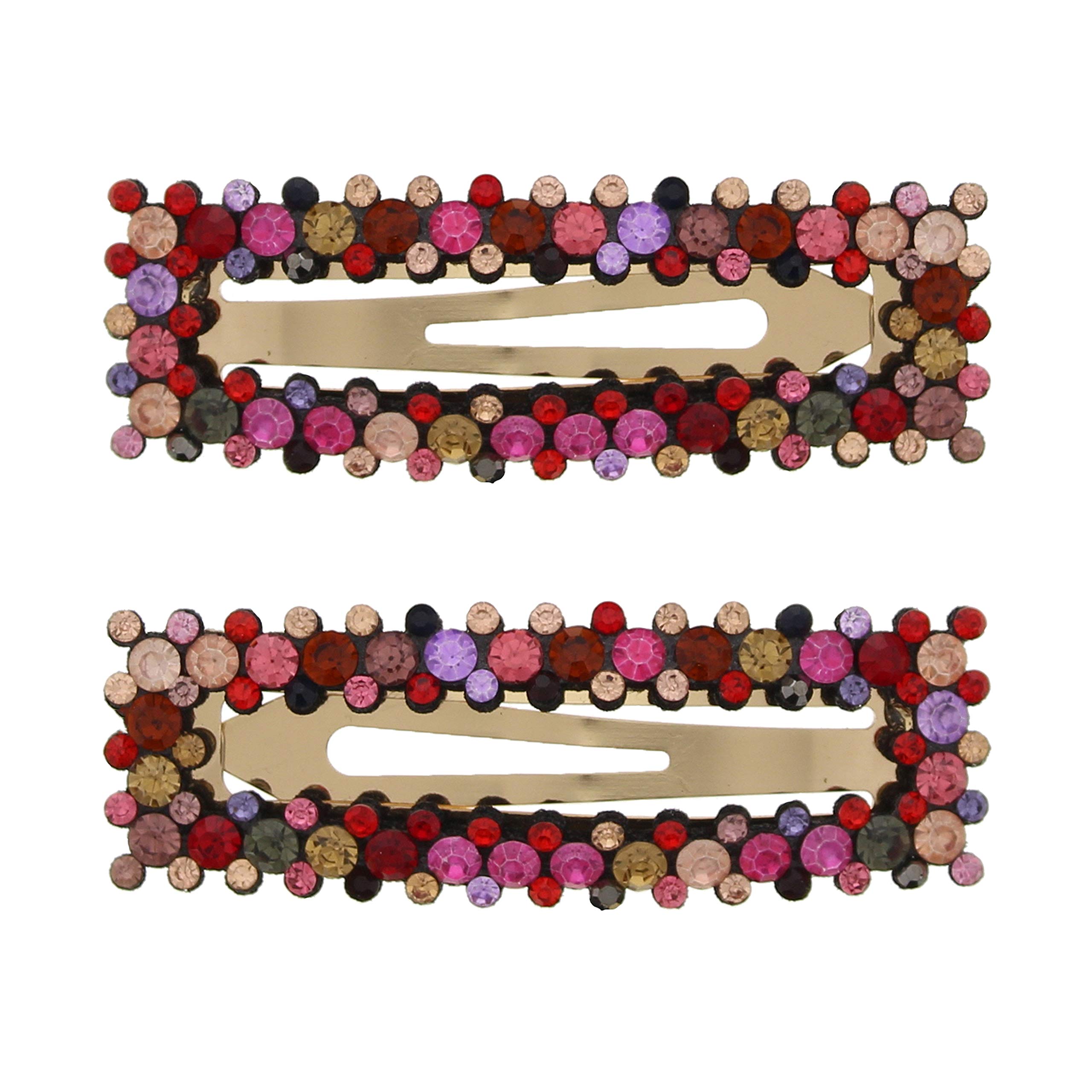 Zac's Alter Ego Pair of 7.5cm Two Tone Colourful Diamante Stone Covered Snap Hair Clips