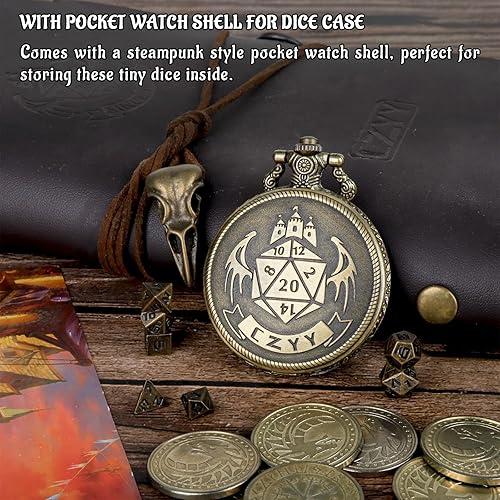 Miniatura 3 de DND - Juego de dados micropoliédricos de 0236in con funda de reloj de bolsillo perfecto para mazmorras y dragones juegos de mesa y cartas bronce