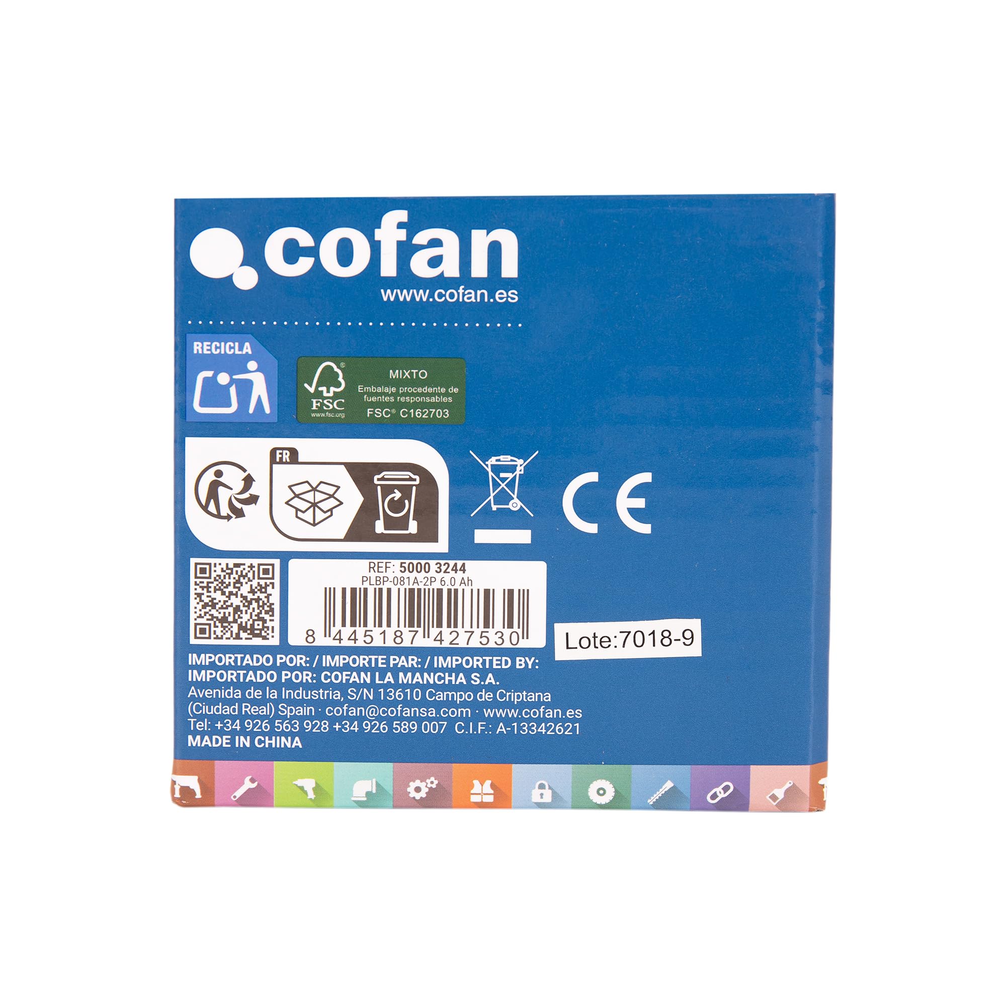 Cofan Batería Recargable Li-Ion 20 V 6.0 Ah | Compatible con Sistema 1 for All Cofan | Indicador led de Carga | Protección contra sobrecargas y Cortocircuitos