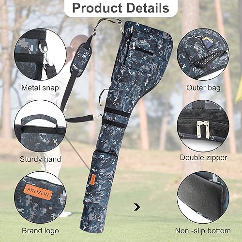 Miniatura 14 de AKOZLIN Bolsa de transporte para palos de golf 8-10, ligera, plegable, para viajes, domingo, con correa, bolsa impermeable para el domingo Negro