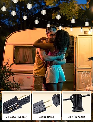 Miniatura 18 de Tira de luces blancas de 25 pies para exteriores con 27 bombillas transparentes, tira de luces G40 para patio interior y exterior, luces colgantes