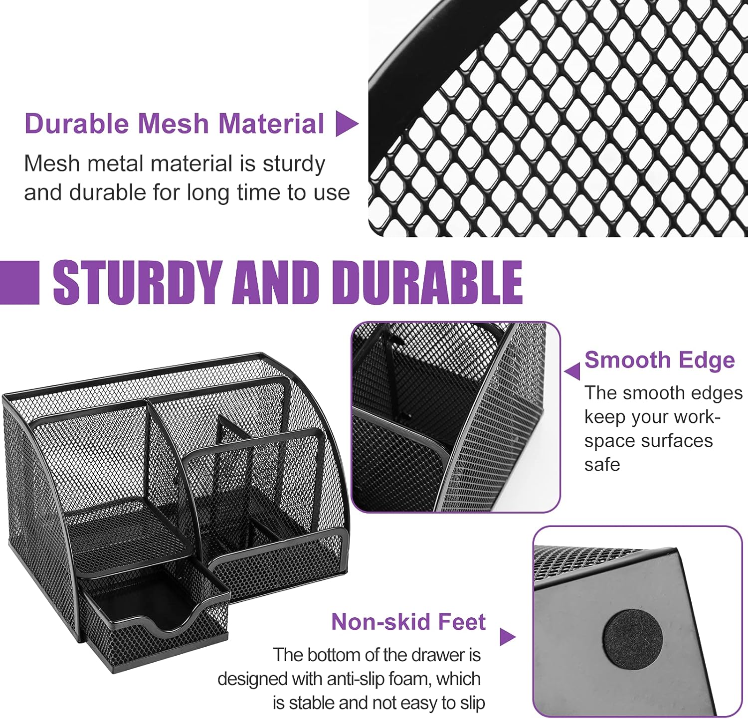 Desk Organizer Desk Accessories Multi-Functional Mesh Desk Organizers 6 Compartments+ 1Drawe for Home&School Office Supplies Accessories (Black) : Office Products