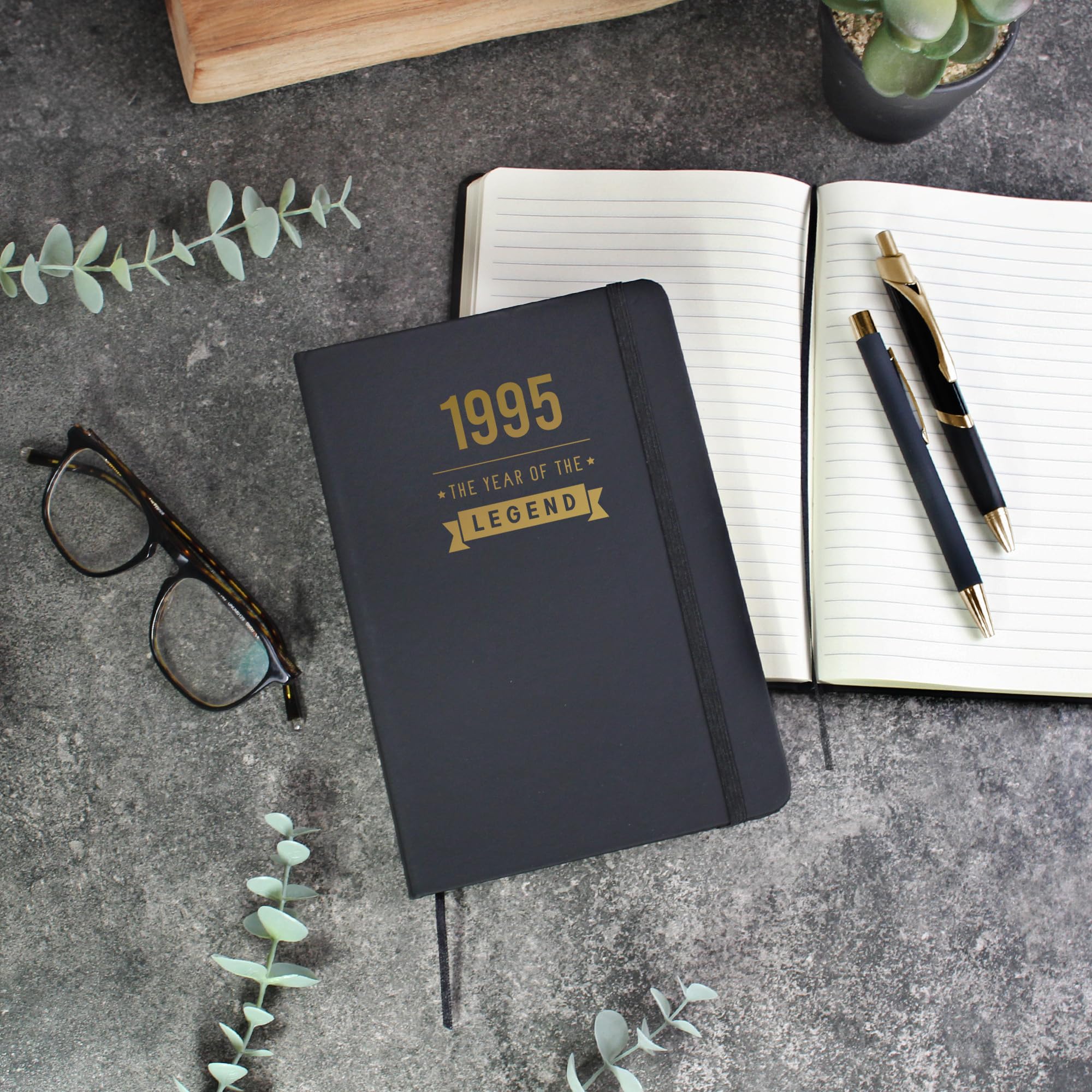 eBuyGB Personalised Black A5 Lined Hardback Notebook, 1995 Year of The Legend Notepad in Gold Vinyl, 30th Milestone Birthday Gift for Him, Thirtieth Birthday Gifts for Men, 96 Pages