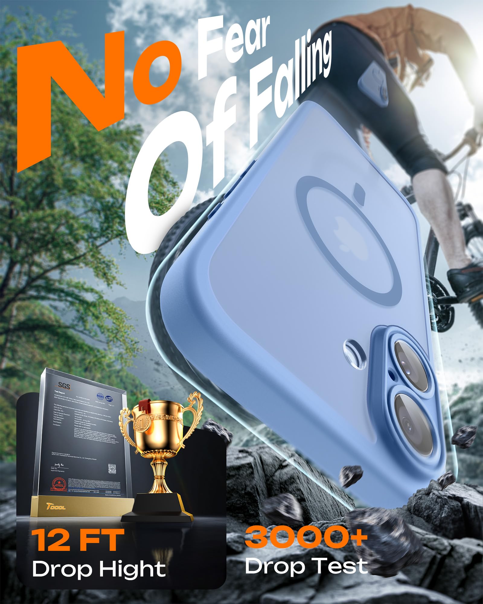 TOCOL Cover Magnetica per iPhone 16 6,1 Pollic, Compatibile con MagSafe, Protezione Fotocamera Integrata, Custodia Antiurto Traslucida Opaca, Blu Chiaro