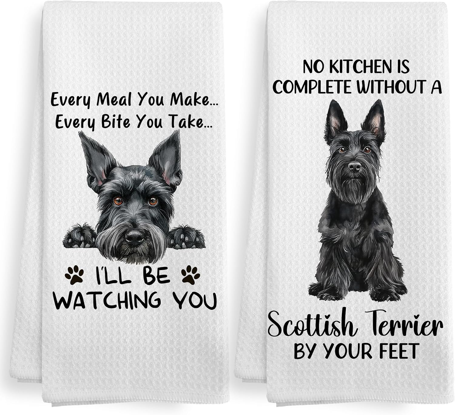 Funny Scottish Terrier Scottie Scotty Dog Kitchen Towels Decor Gifts for Women Men Kids, Scottish Terrier Dog Decor Ornament Accessories Dish Hand Tea Towels Sets of 2 for Kitchen, 16x24Inch
