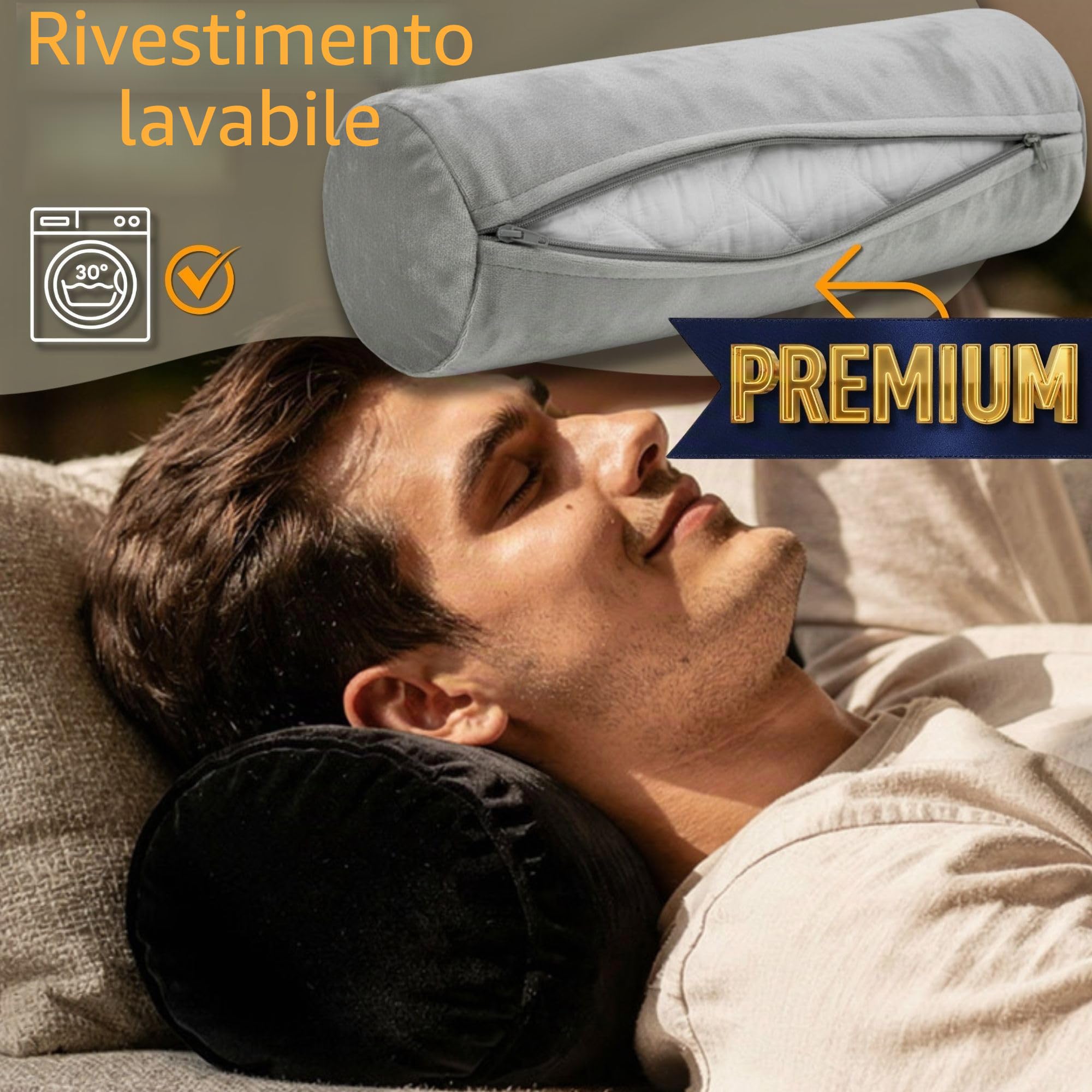 Totsy Baby Cuscino cilindrico per cervicale lombare e ginocchia per letto o divano 40x15 cm - cuscini cilindrici per corpo e yoga in schiuma con fodere in Grigio Velluto