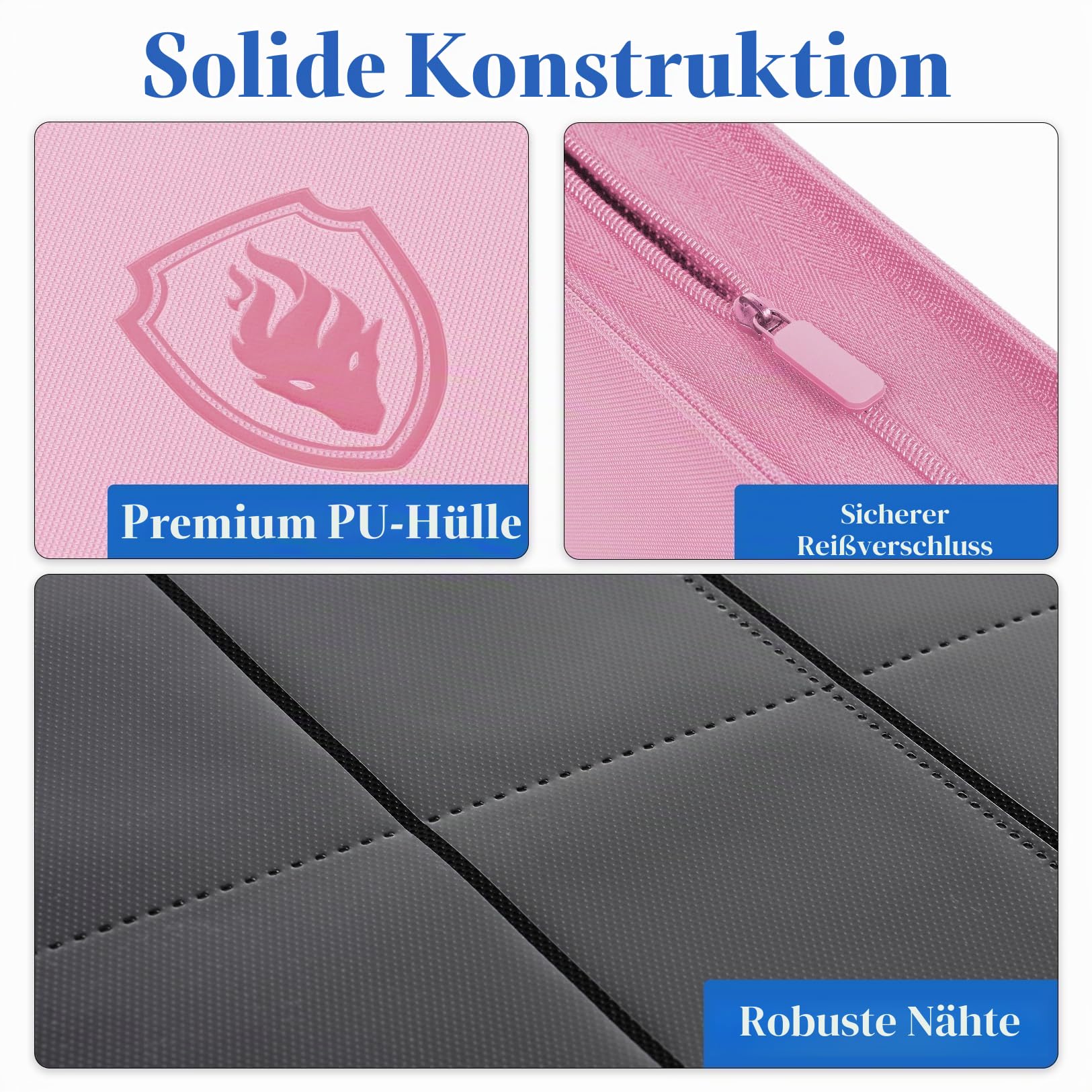Fabmaker 9 Pocket Zipper Card Binder, 360 Pockets Sammelkartenbinder, Premium PU Binder für Karten, Side Loading Card Folders, Card Book Card Album für MTC, TCG, Spielkarten, Sportkarten (Rosa) | Sammelalbum mit Reißverschluss, für 360 Karten, stabiler Se