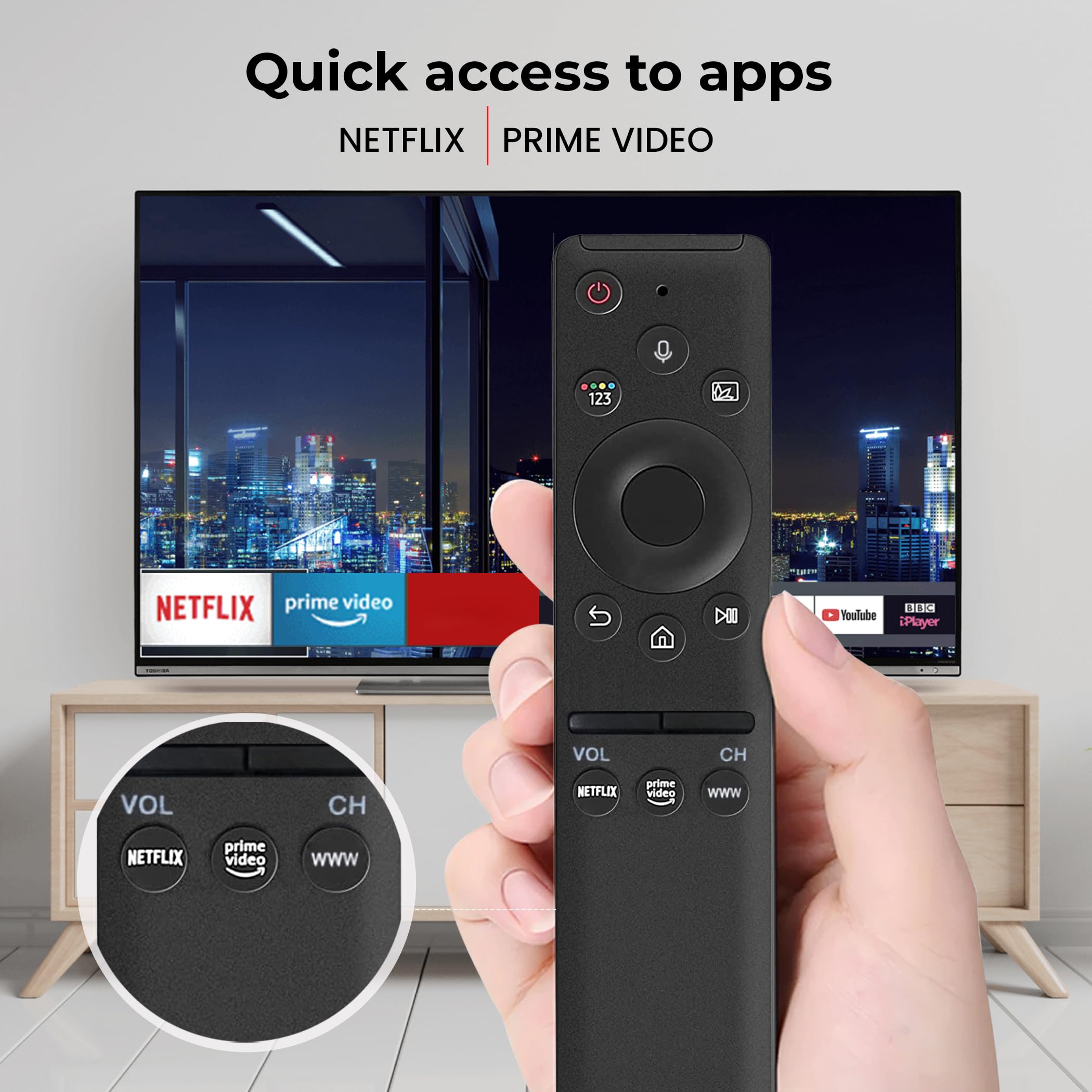 Leyf Pilot zastępczy do telewizora Smart LED QLED UHD, kompatybilny z Samsung BN59- AA59, Netflix Prime Video Rakuten TV, uniwersalny