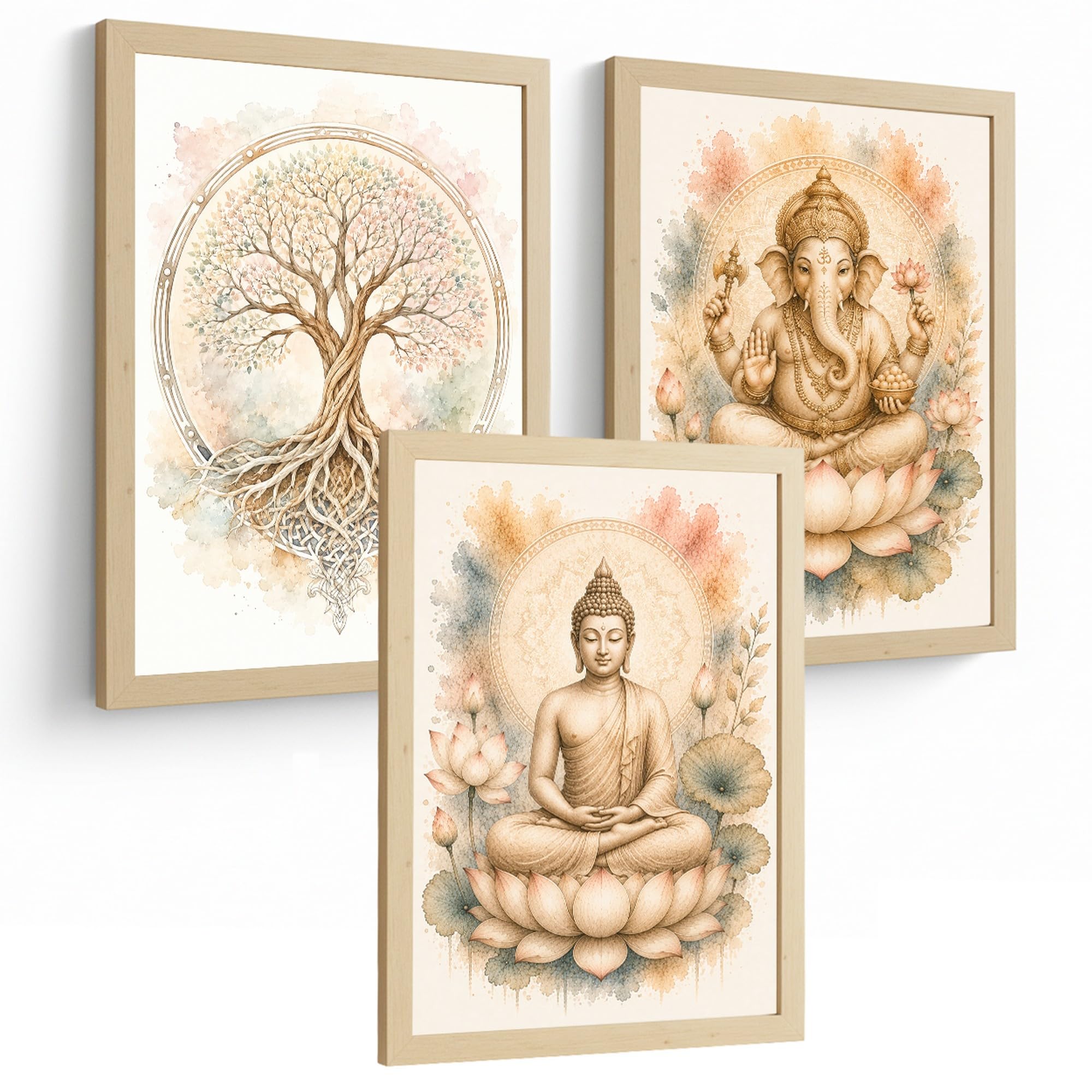 Nacnic Spiritual Posters with Buddha, Ganesha and Tree of Life Art