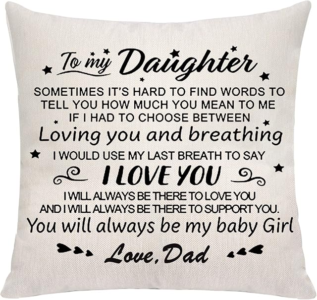VAVSU Inspirational Gift To Daughter From Dad Mom Printing Linen Beige Throw Pillow Cover Pillow Cases Pillow Protector Cushion Cover for Christmas Birthday Graduation (Dad Daughter)