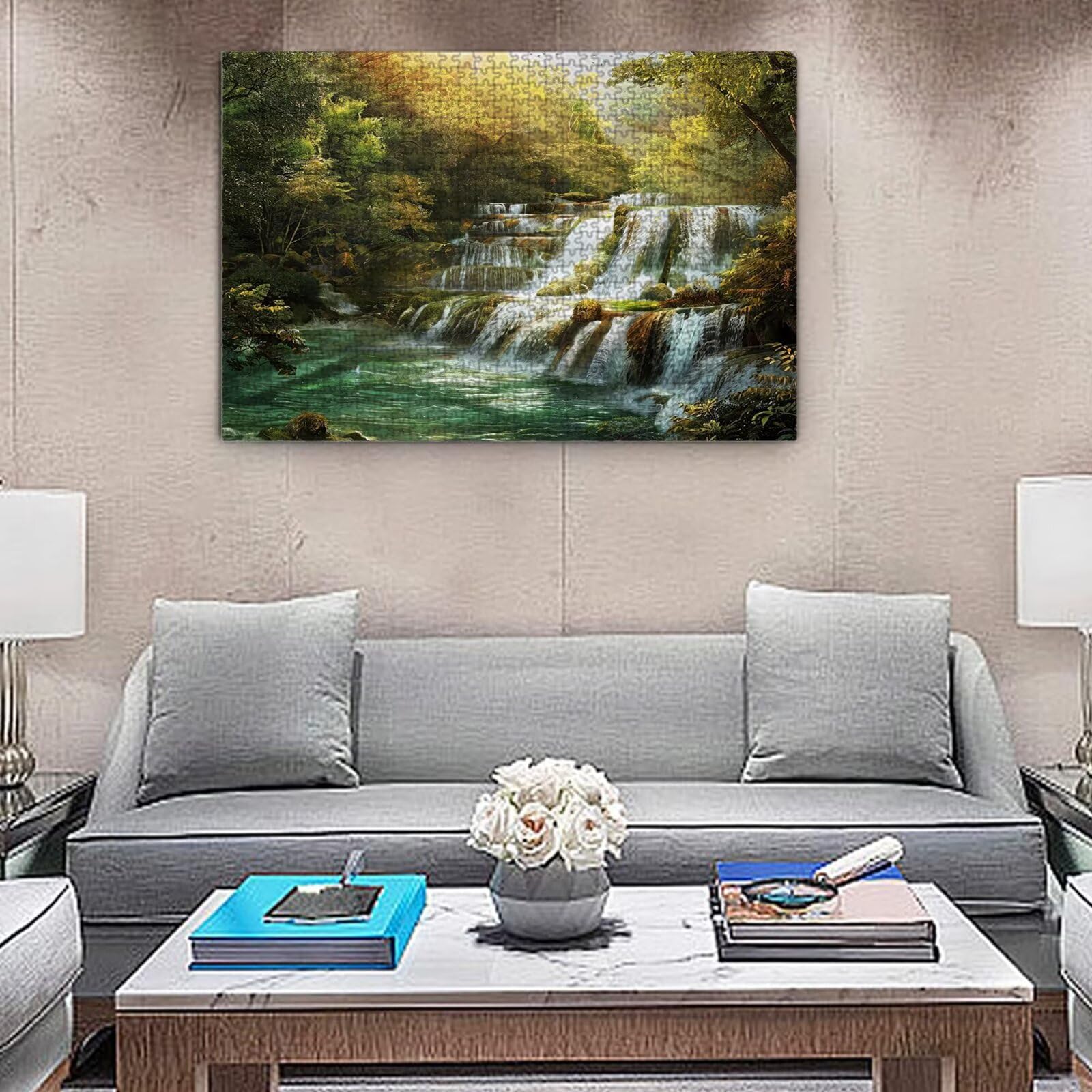 Puzzle dla dorosłych, 2000 sztuk, trudne drewniane puzzle, gra, gra logiczna, gra ręczna, dekoracja rodzinna, kreatywna rozrywka, prezent 70 x 99 cm las wodospad 1 K0F-891
