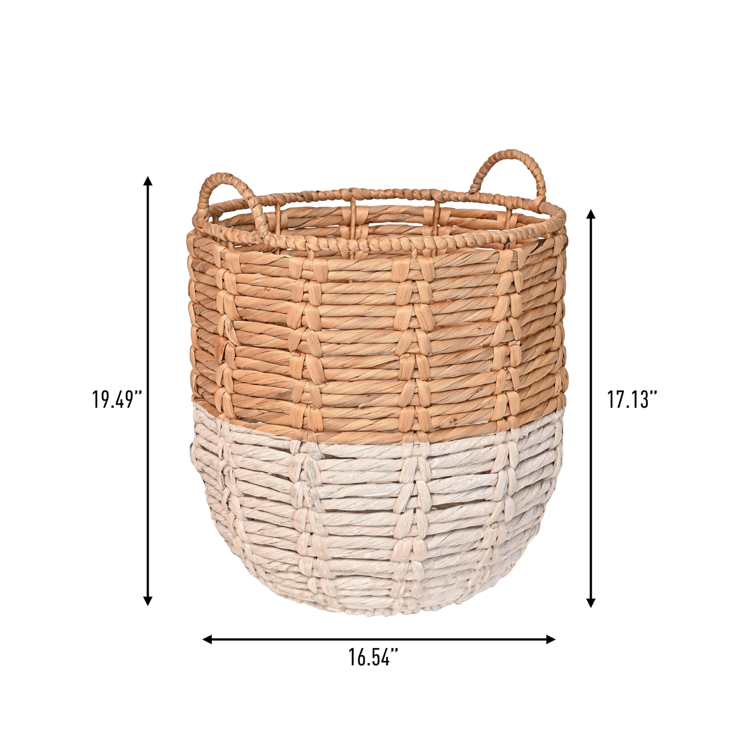 happimess BSK1003E Laurel 49,5 cm Bohemian Handgewebter Abaca Korb mit Griffen, Seegras Container zur Dekoration im Schlafzimmer, Wohnzimmer, Waschküche, Eingang, Natur, Natur/Weiß