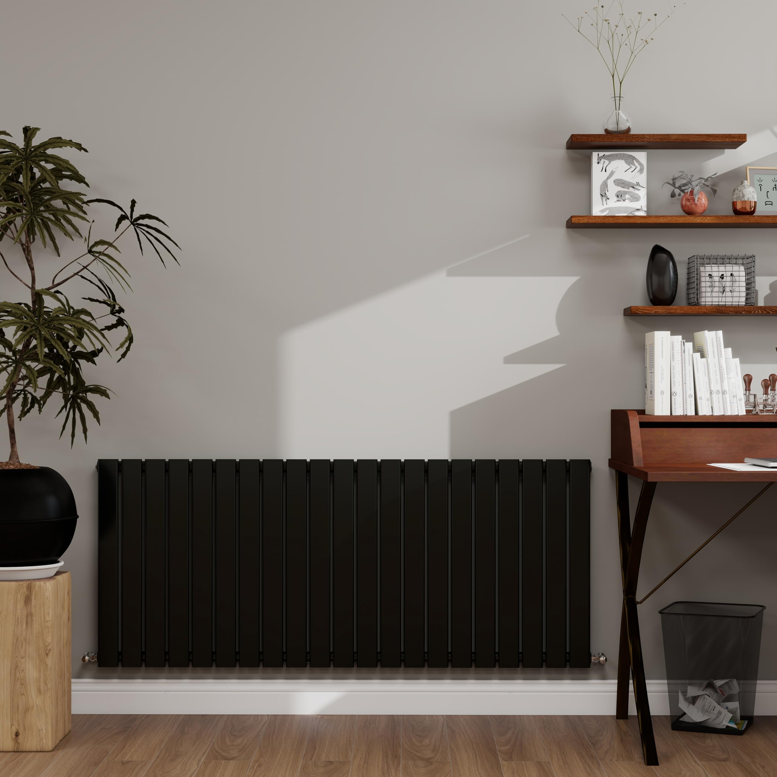 Simple bathrooms Black Designer Radiator Horizontal 600×1428mm Single Flat Panel - Wall/Floor Mounted for Modern Multi-Scene & Central Heating Radiator 3689 BTU