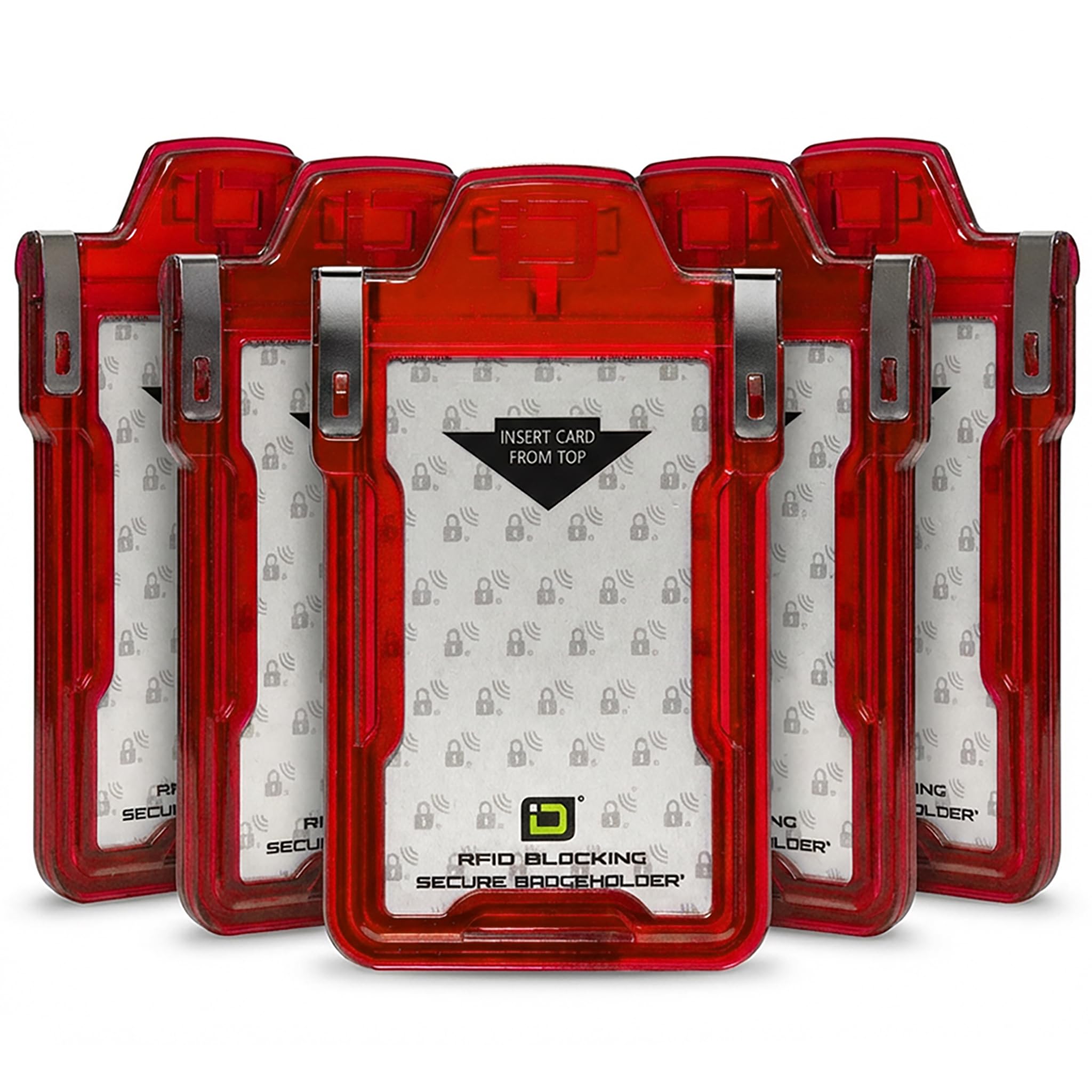 ID Stronghold Secure Badge Holder Classic Plastic ID Card Holder 5 Pack (IDSH1004-001B-red) Made in USA, Red