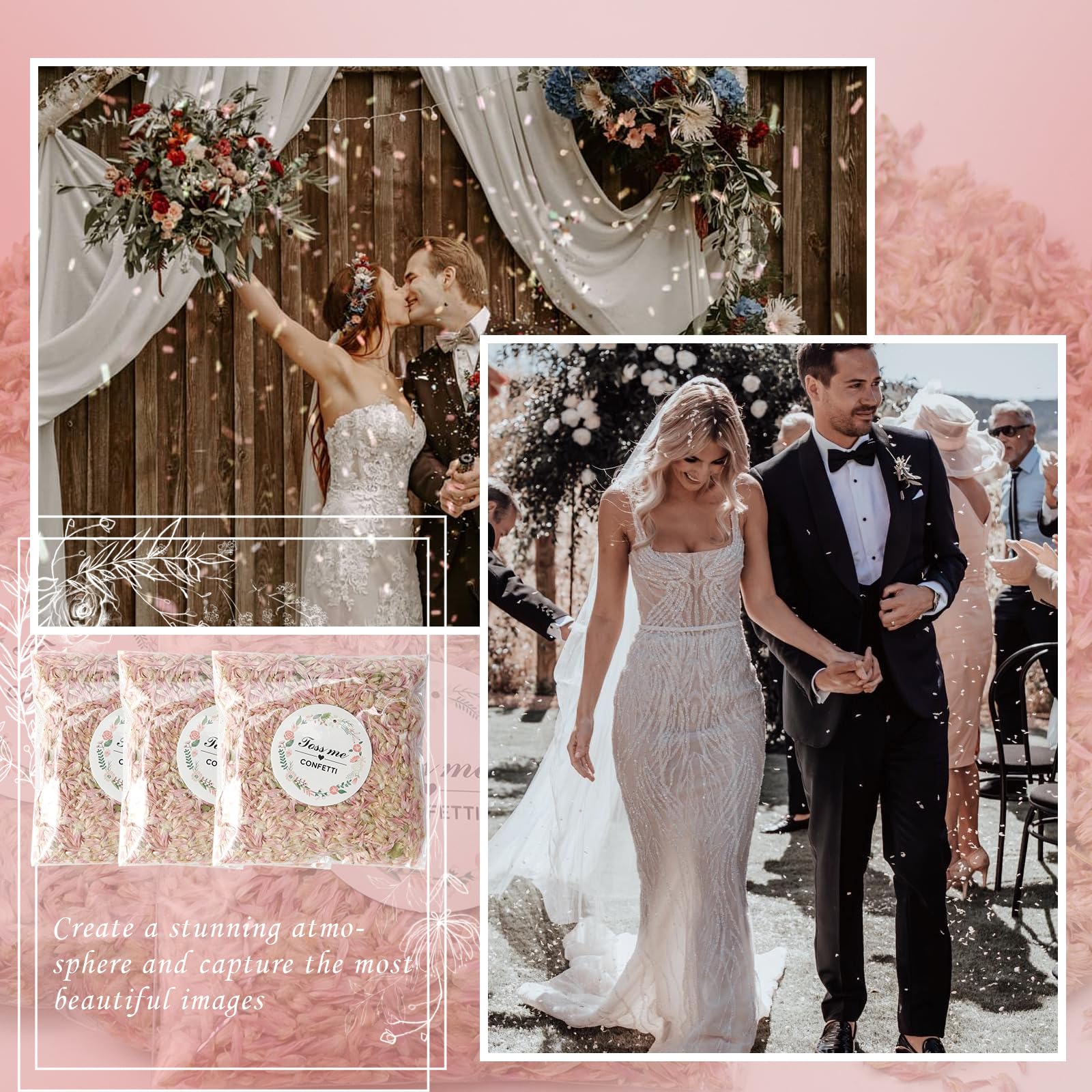 12 Confezioni di Coriandoli di petali Matrimonio Biodegradabili per Fiori Secchi per Feste Compleanni Decorazione della Nuziale (A)