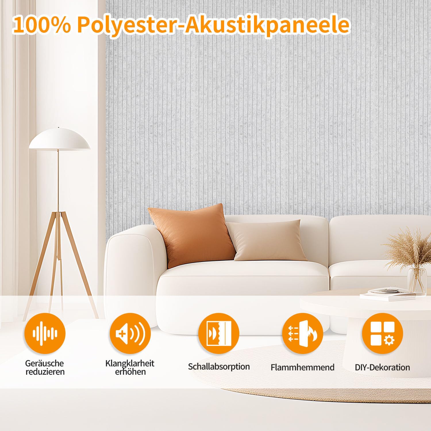 2.88㎡ - Paneles acústicos autoadhesivos (120 x 60 cm, 4 unidades, para oficina en casa, vivienda y oficina, 100 % poliéster, sin taladrar, aislamiento acústico, color gris claro)
