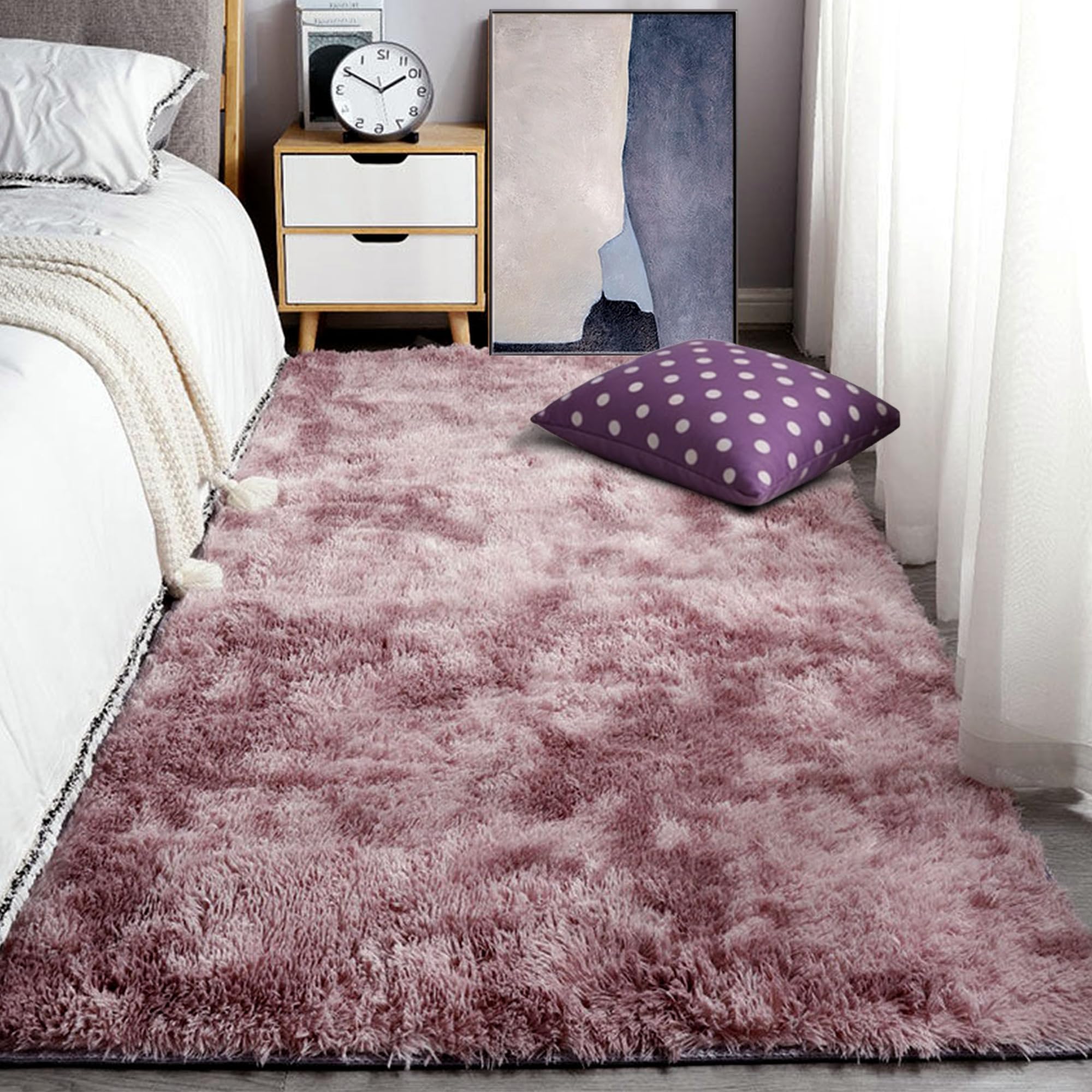 Tapis salon shaggy 280x290 cm rose pourpre lavable en machine pour décoration de chambre